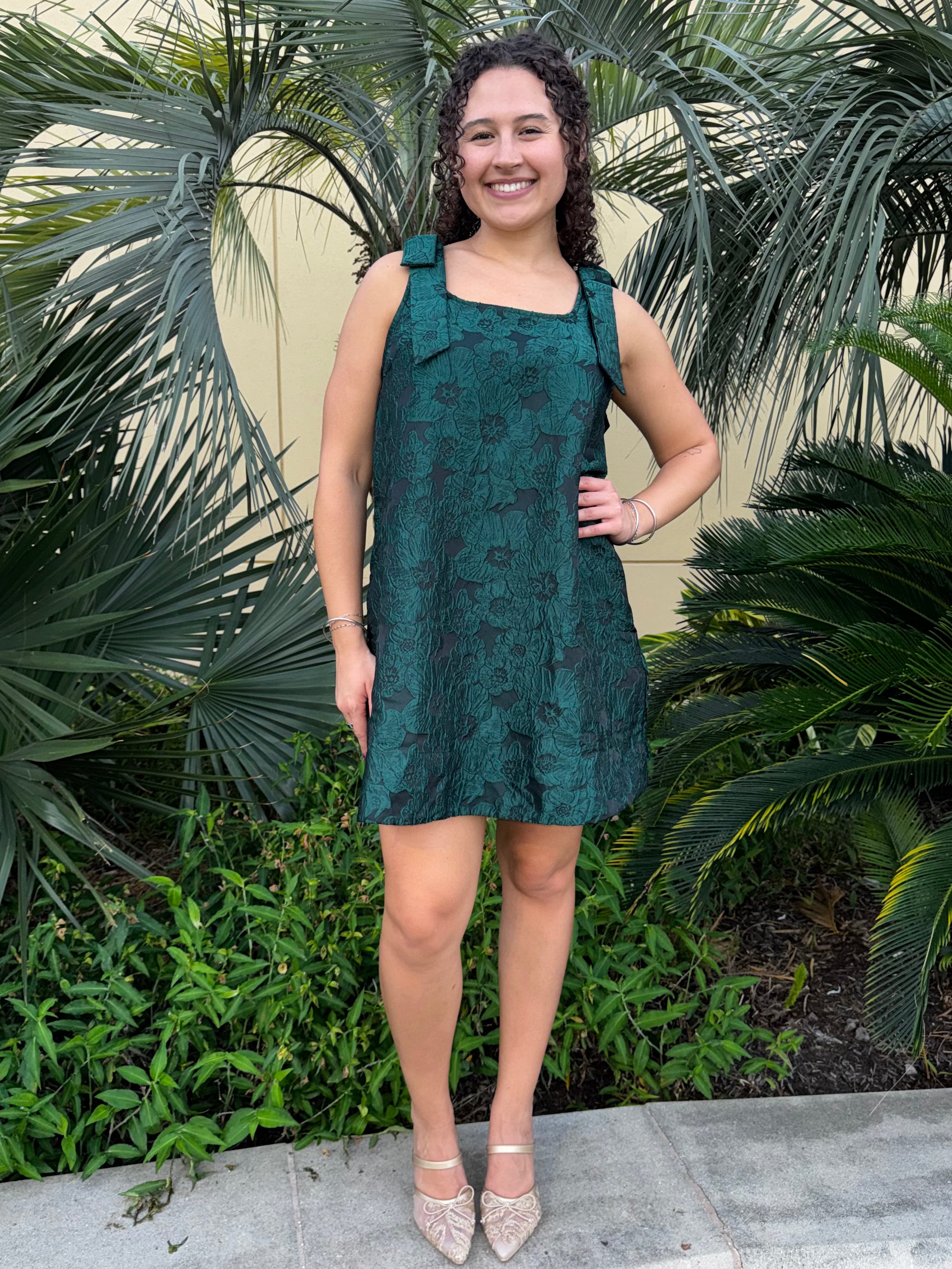 H Green Floral Print Sleeveless Mini Dress By Entro