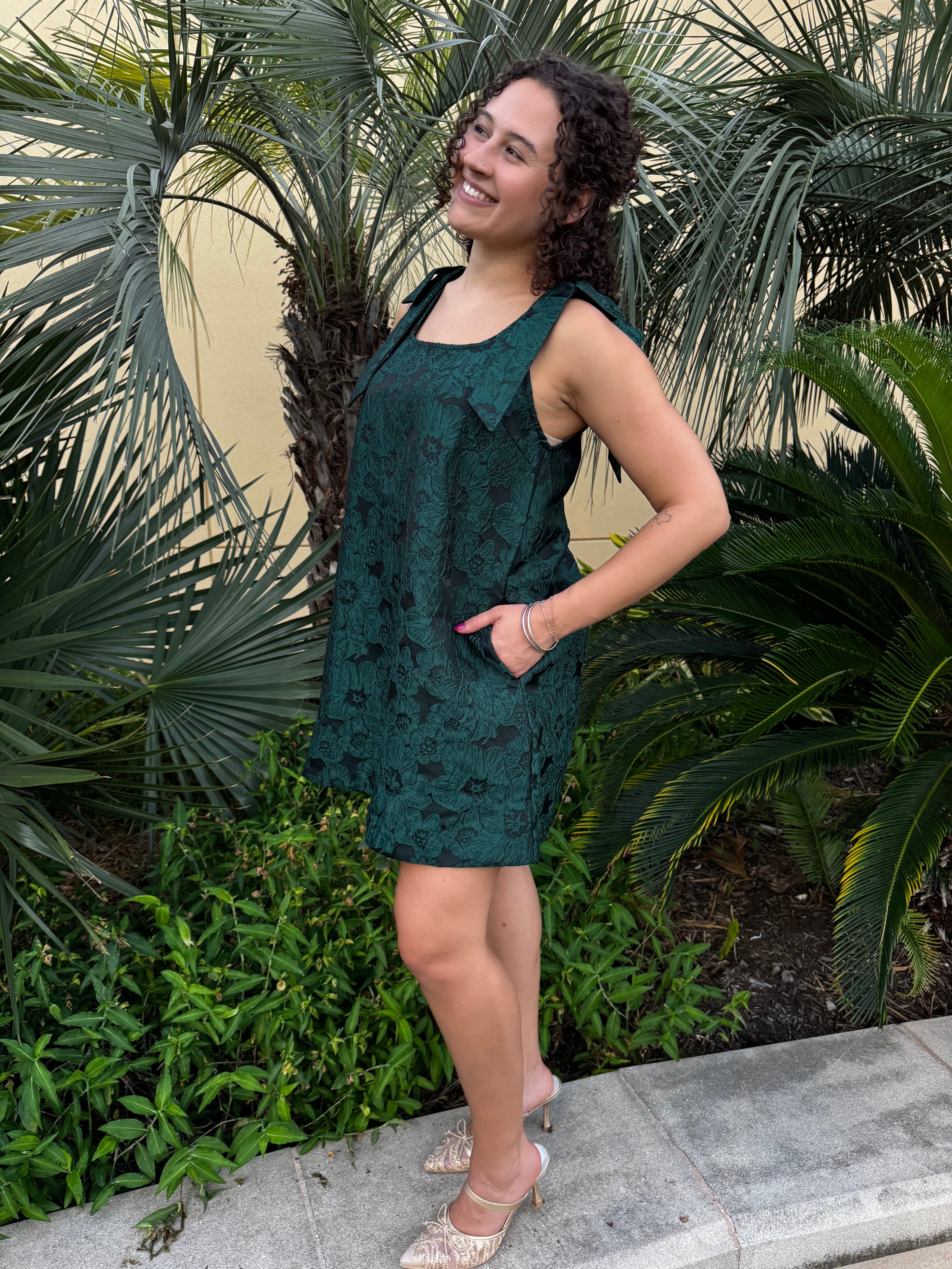 H Green Floral Print Sleeveless Mini Dress By Entro