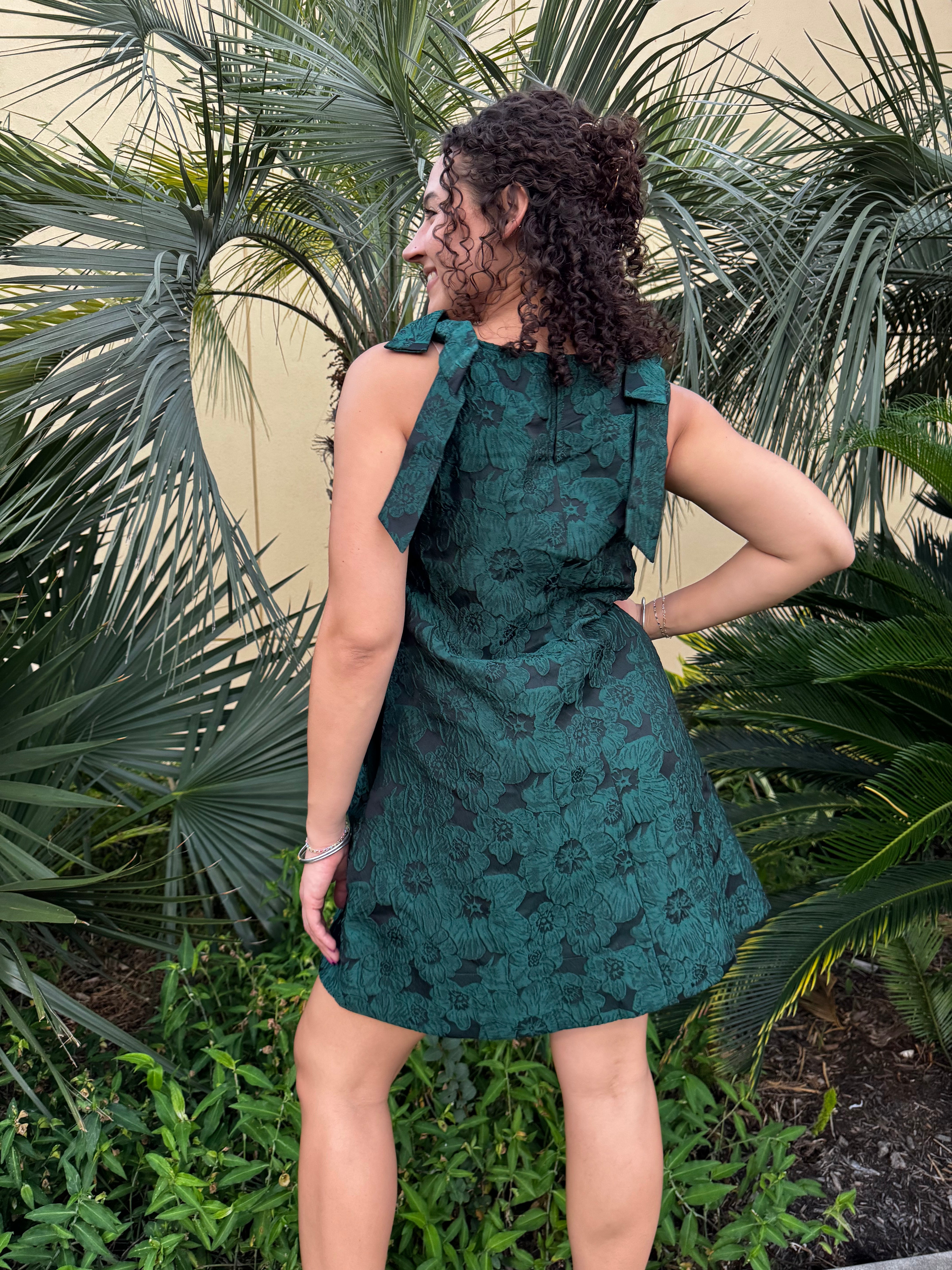 H Green Floral Print Sleeveless Mini Dress By Entro