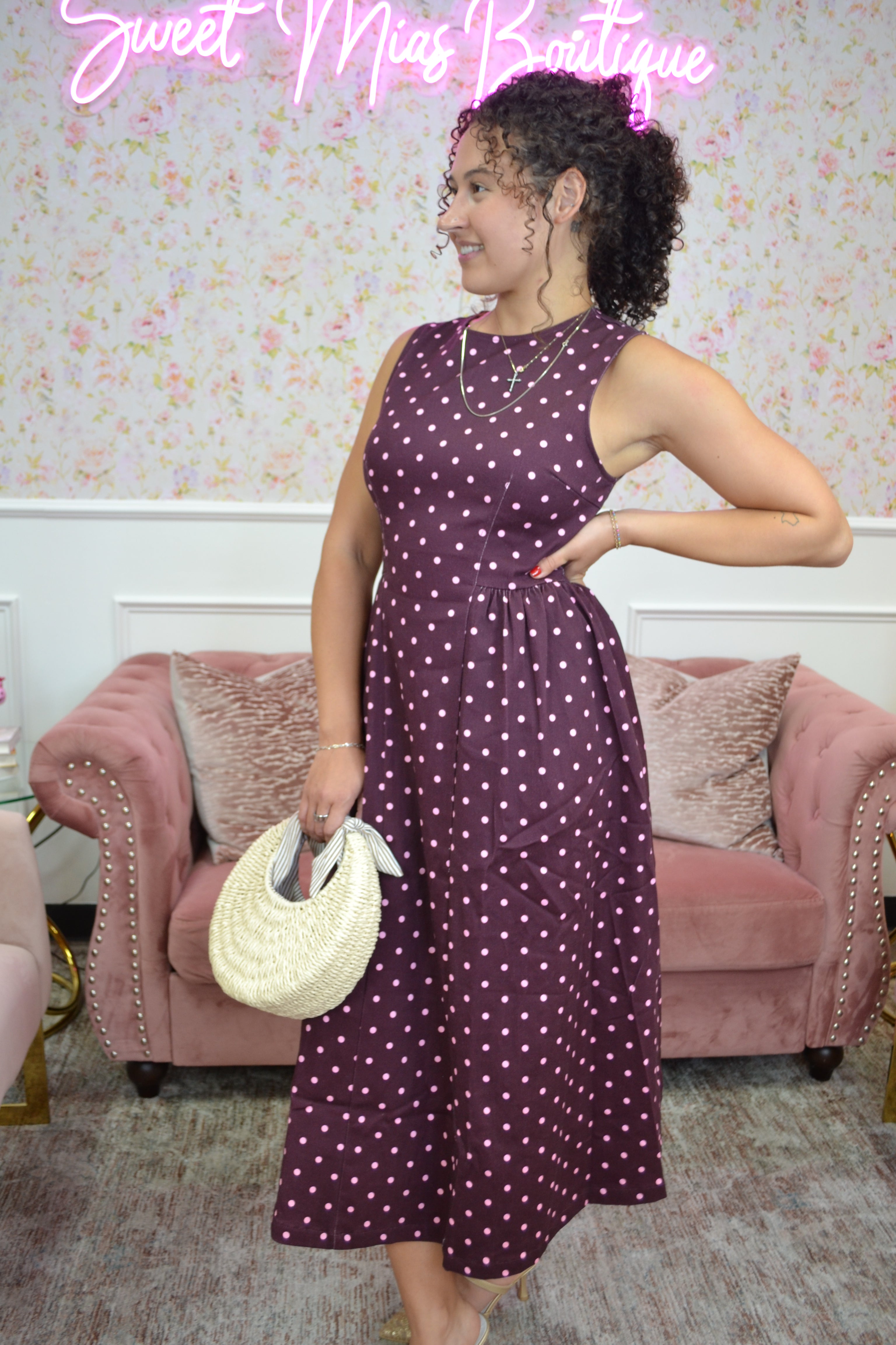 Plum Charm Polka Dot Midi Dress By Entro