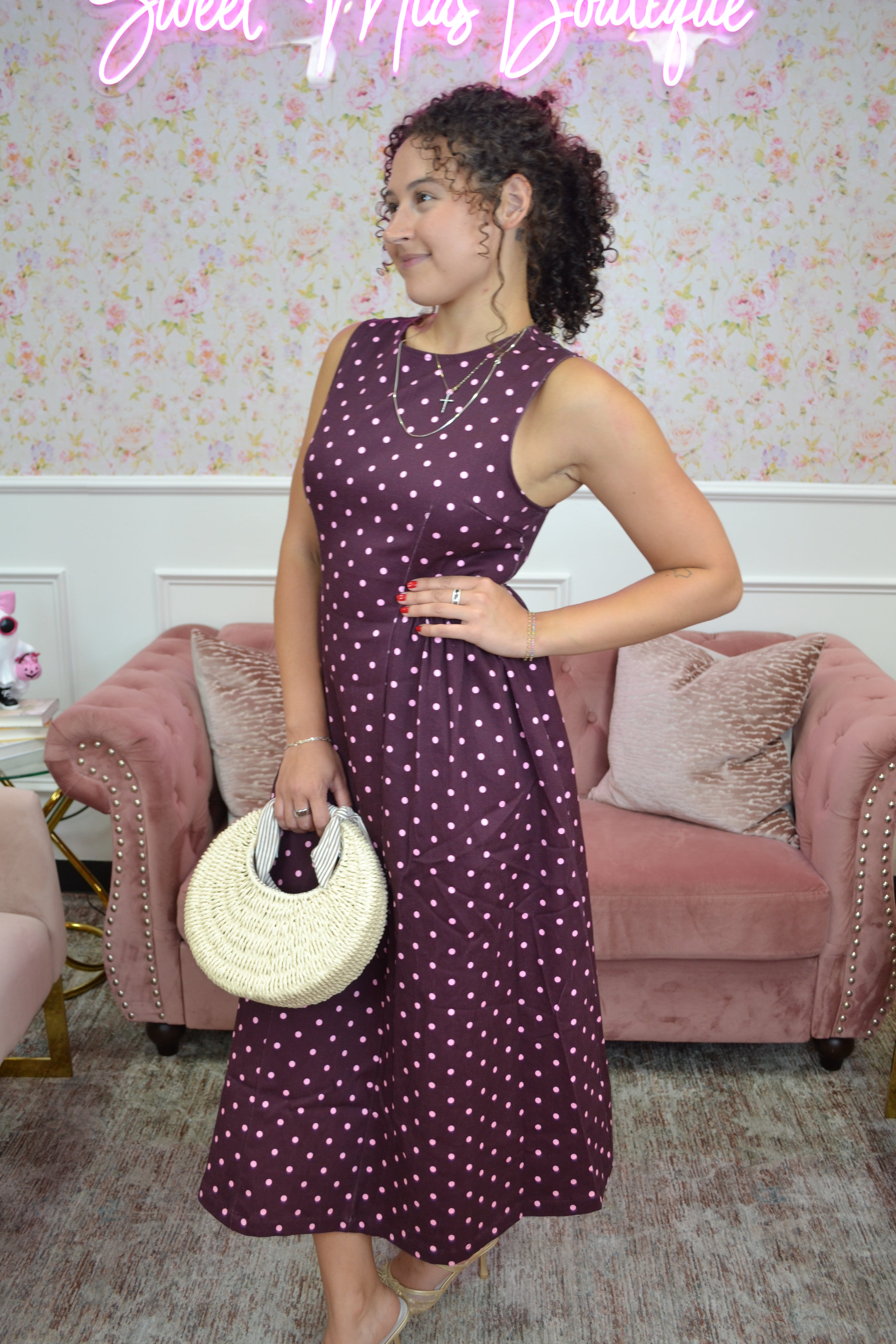 Plum Charm Polka Dot Midi Dress By Entro