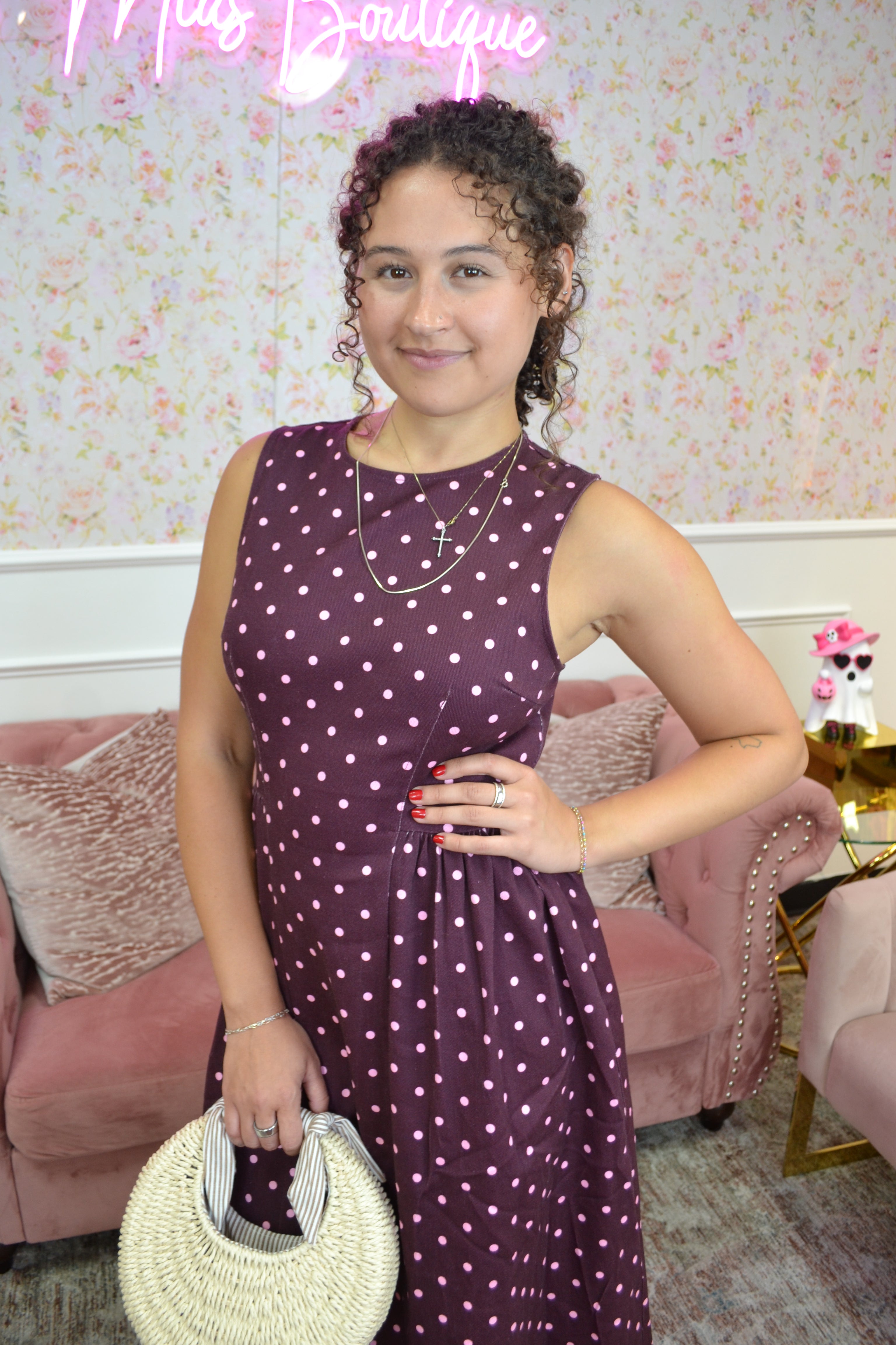 Plum Charm Polka Dot Midi Dress By Entro