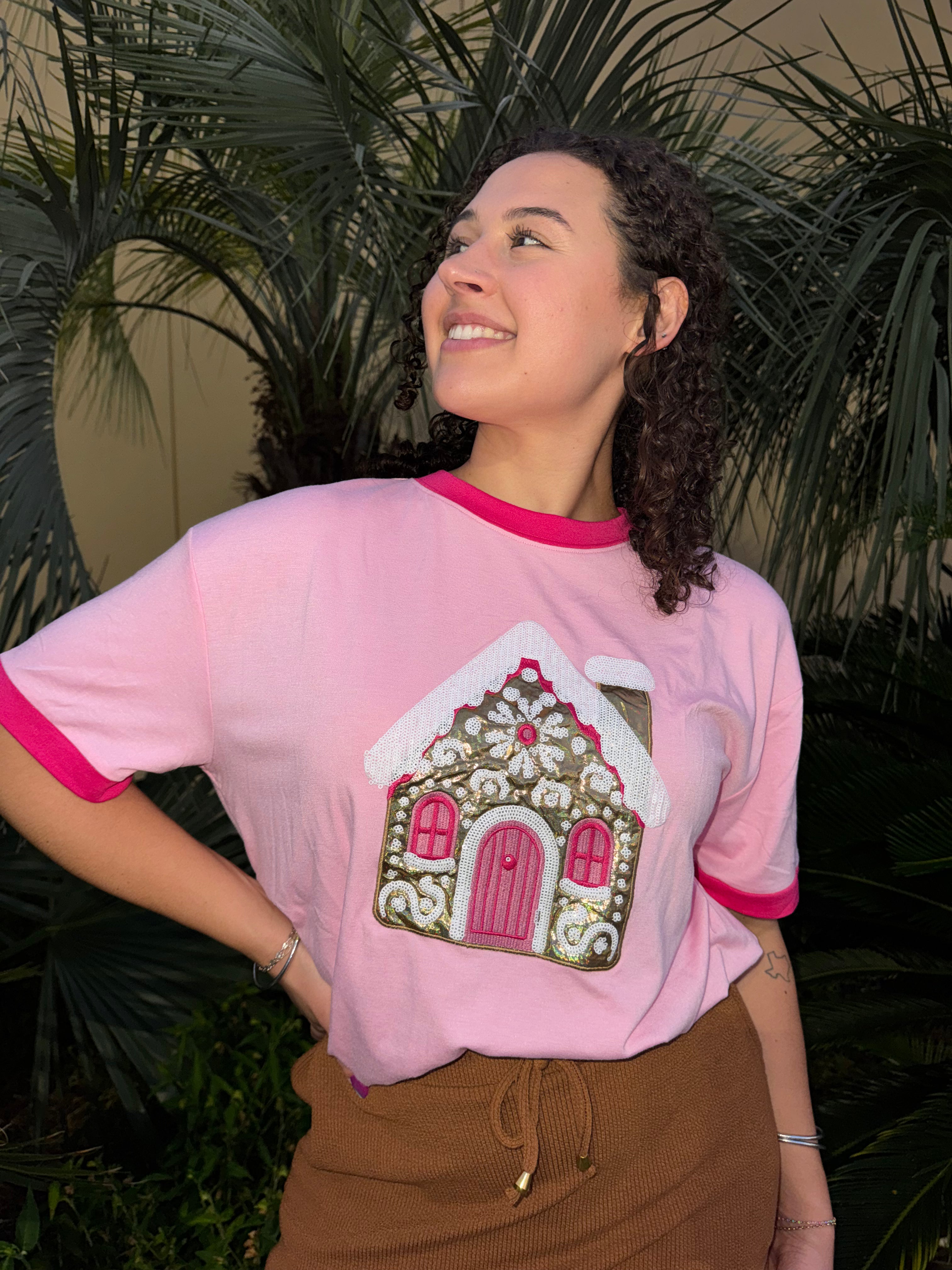 Gingerbread Kisses Foil Ringer Tee
