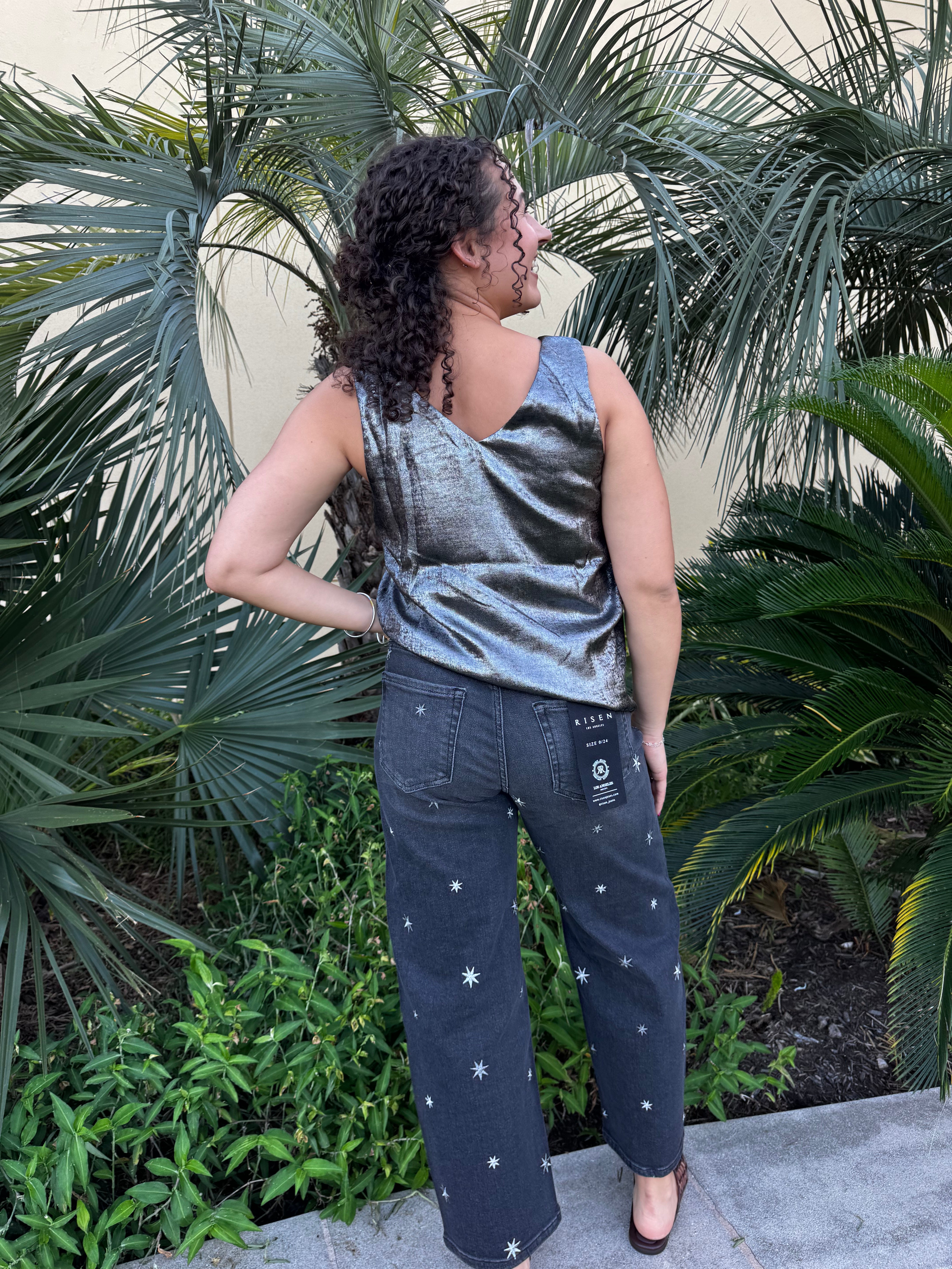 Risen Slouchy Crop Barrel Star Embroidery Jeans