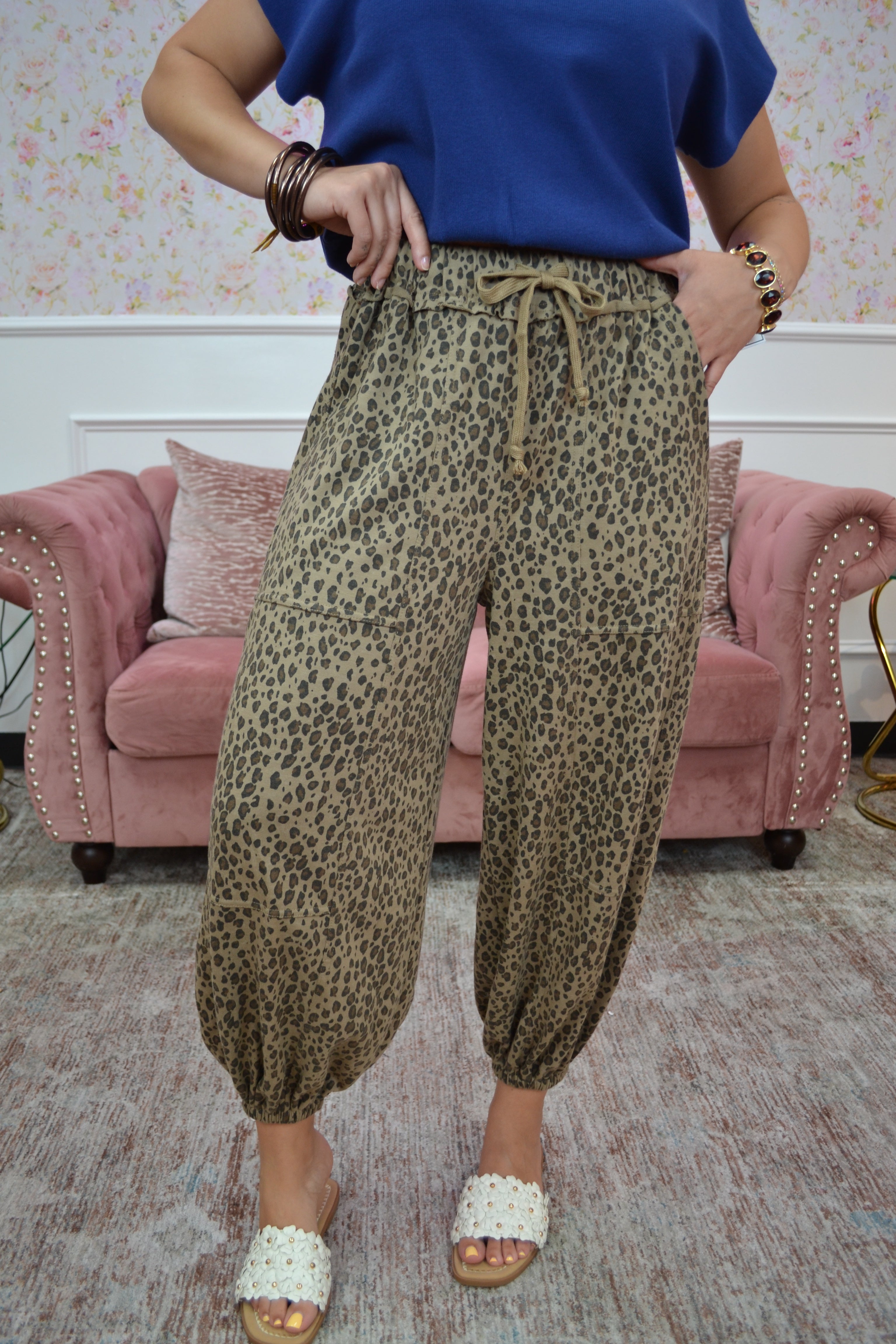 Animal Printed Washed Terry Jogger Pants By Easel