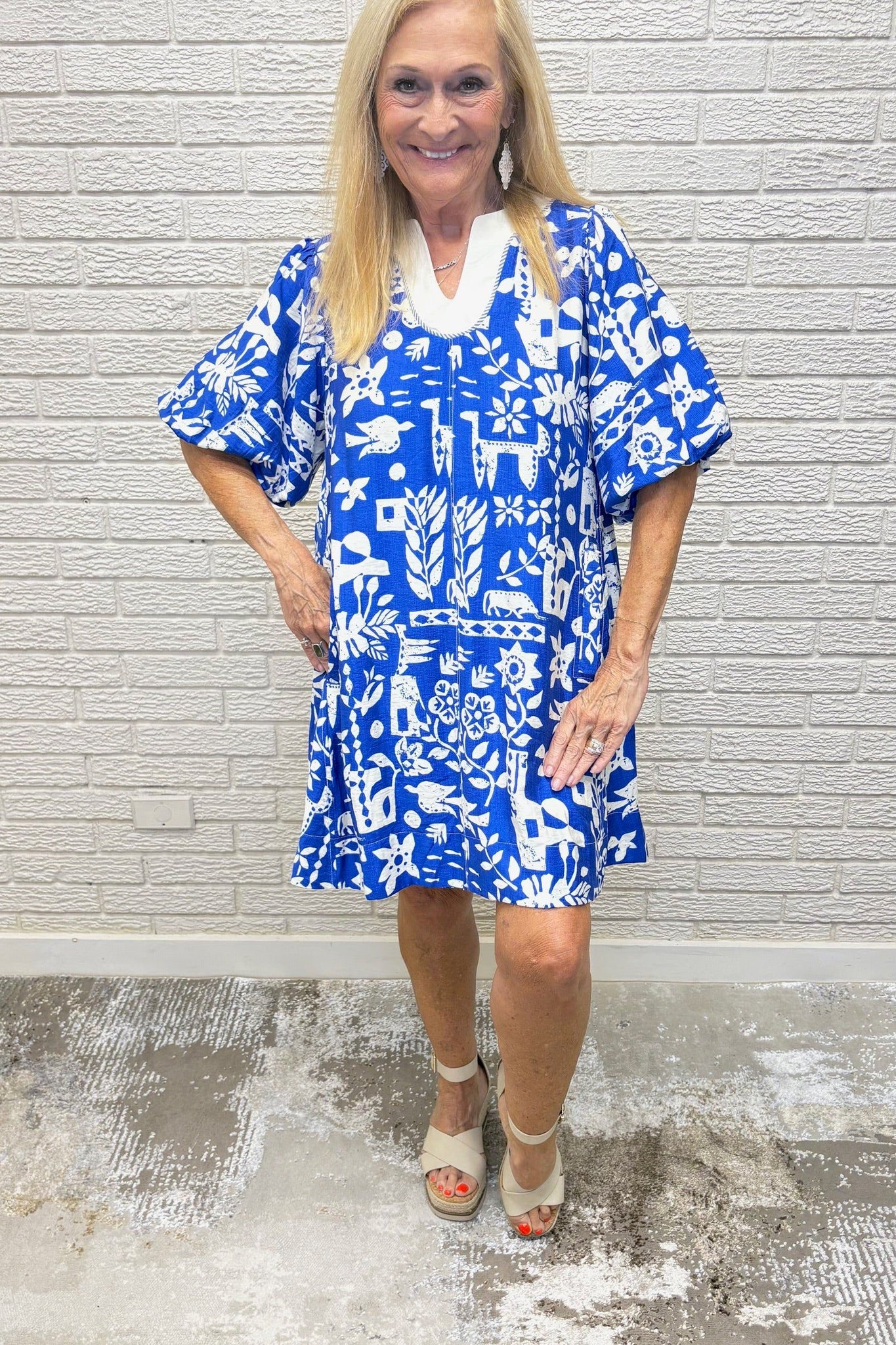Abstract Print Puff Sleeve Tunic Dress- By Umgee