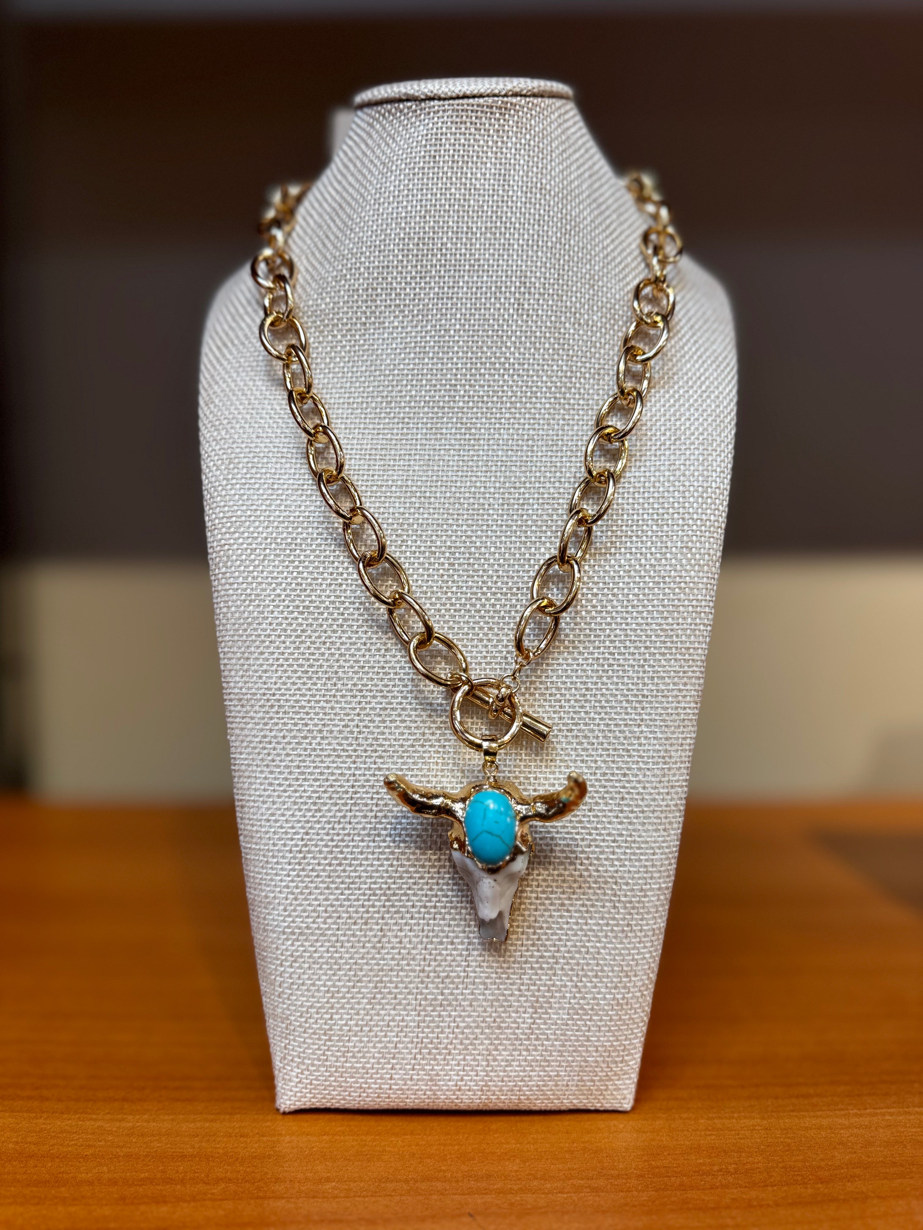 Tombstone Bull Necklace Gold By Caroline Hill