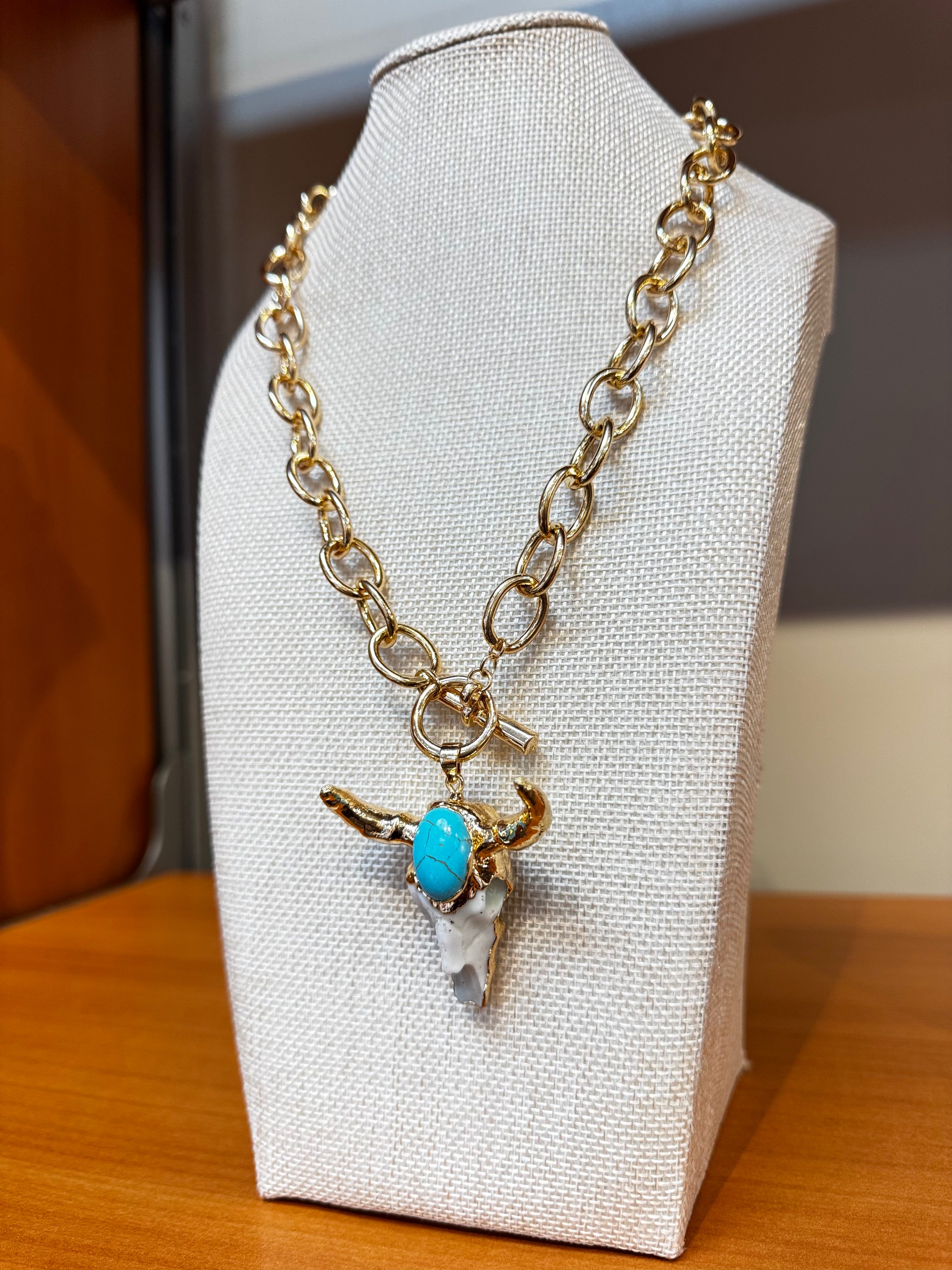 Tombstone Bull Necklace Gold By Caroline Hill