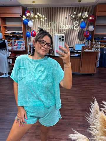 Halo Snow Washed Boxy Top & Shorts Set By Zenana