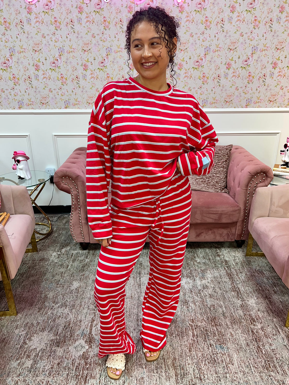 Cherry Stripe Social Pants Set By Day + Moon