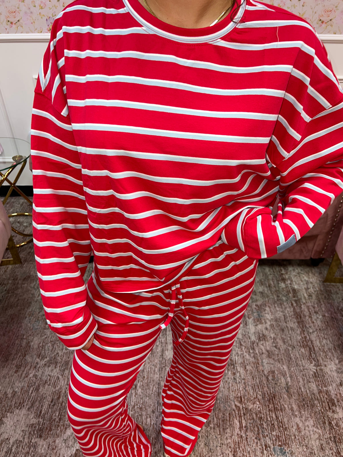 Cherry Stripe Social Pants Set By Day + Moon