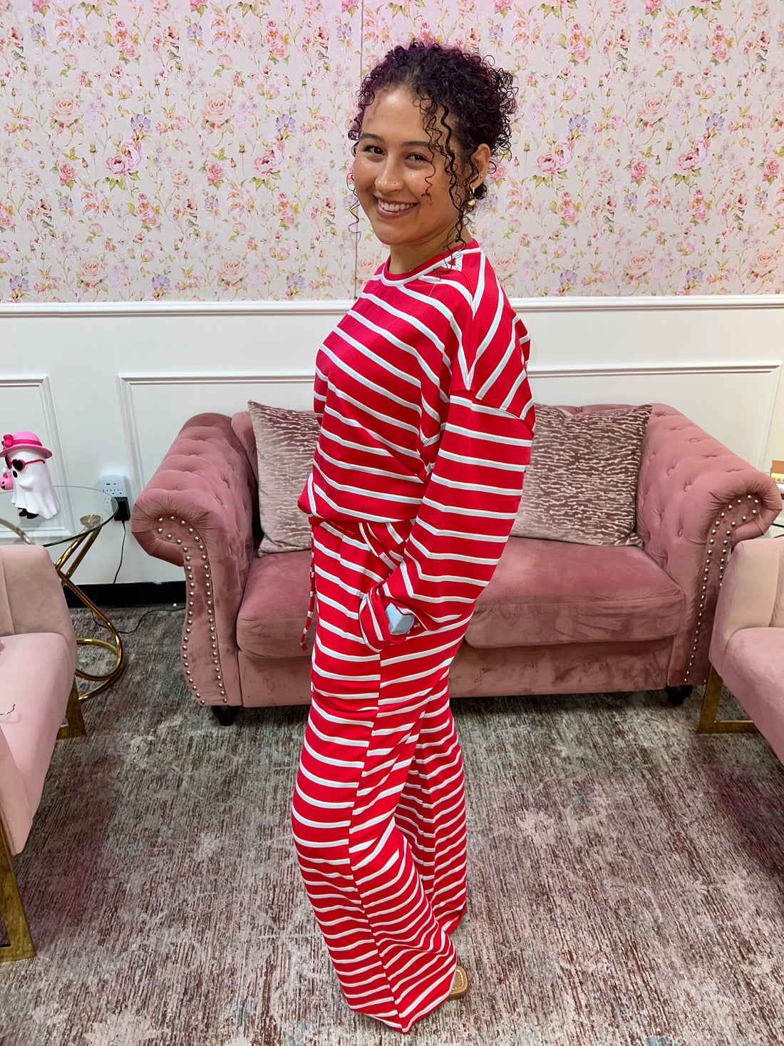 Cherry Stripe Social Pants Set By Day + Moon