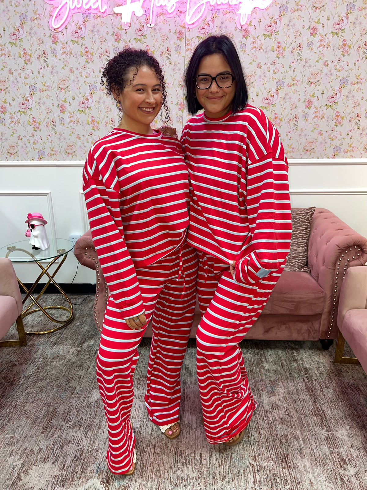 Cherry Stripe Social Pants Set By Day + Moon