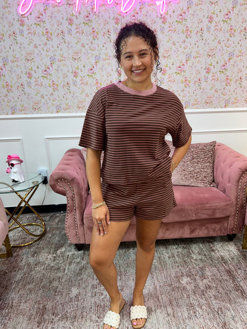 Cocoa Striped Everyday Shorts By Day + Moon