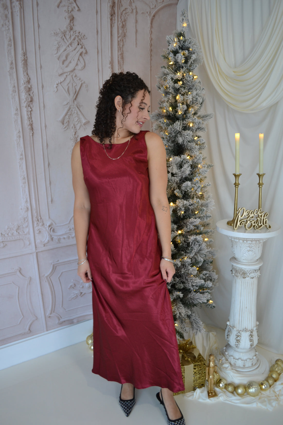 Midnight Merlot Satin Maxi Dress