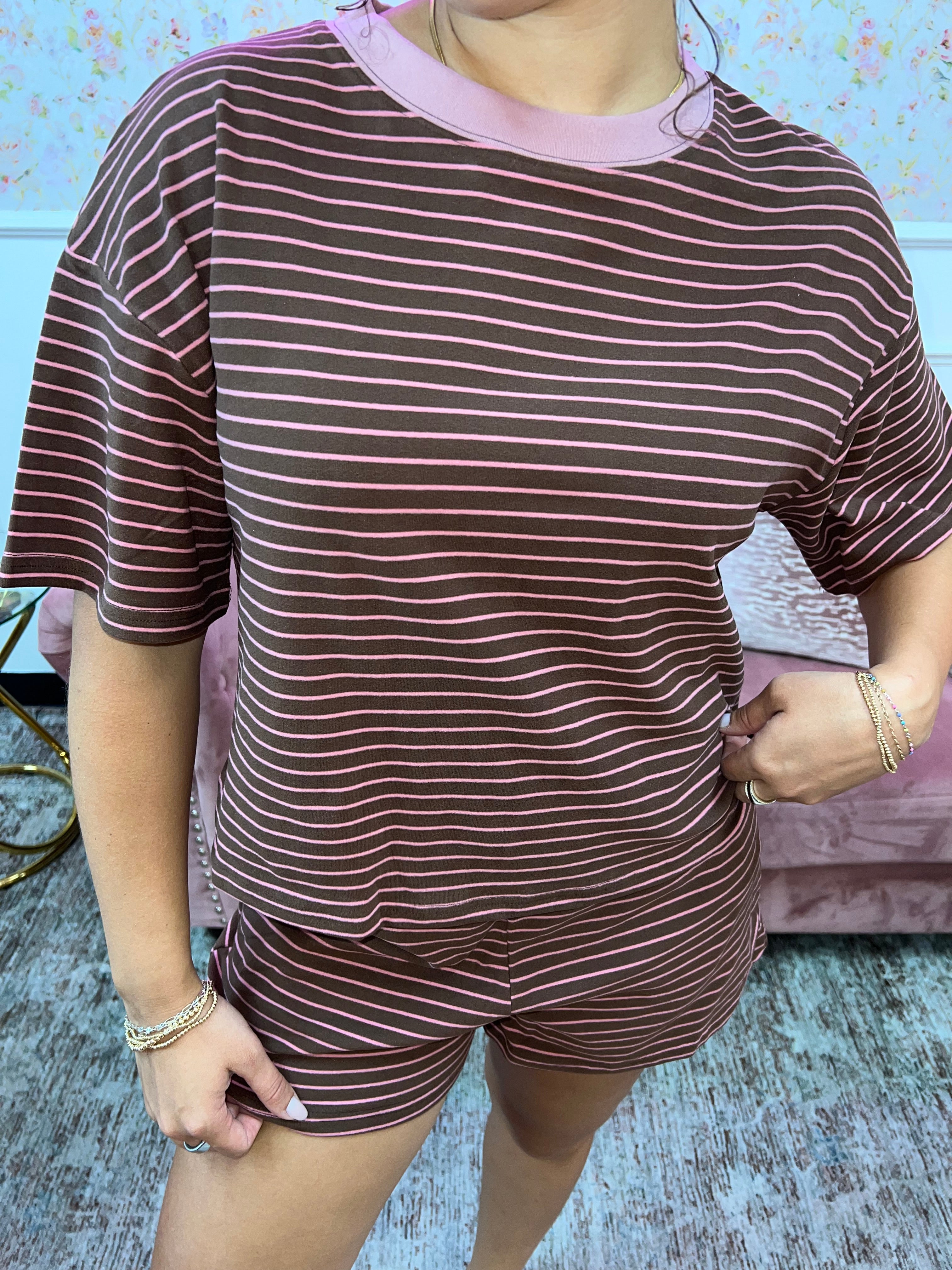 Cocoa Blush Striped Top By Day + Moon