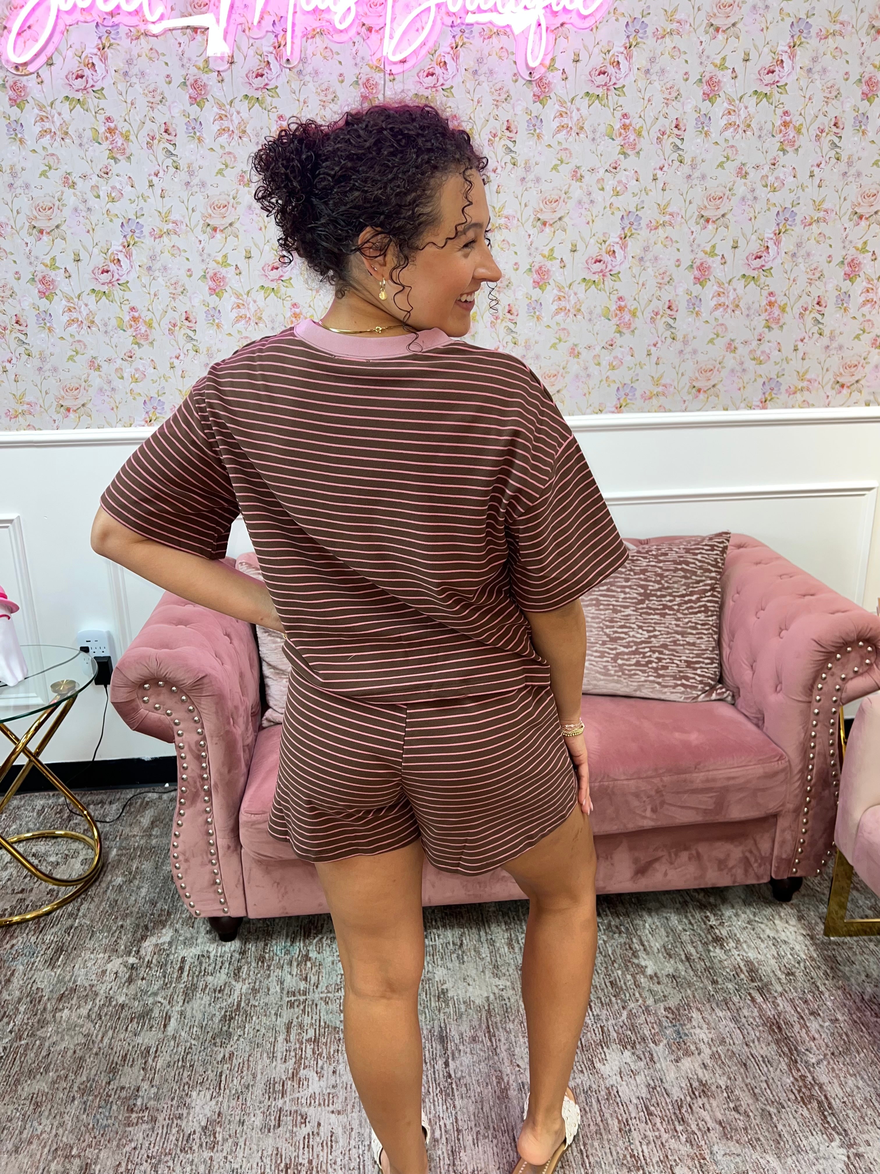 Cocoa Blush Striped Top By Day + Moon