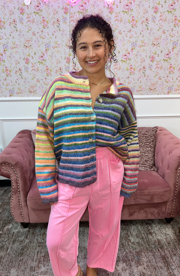 Chasing Rainbows Striped Cardigan By Wishlist