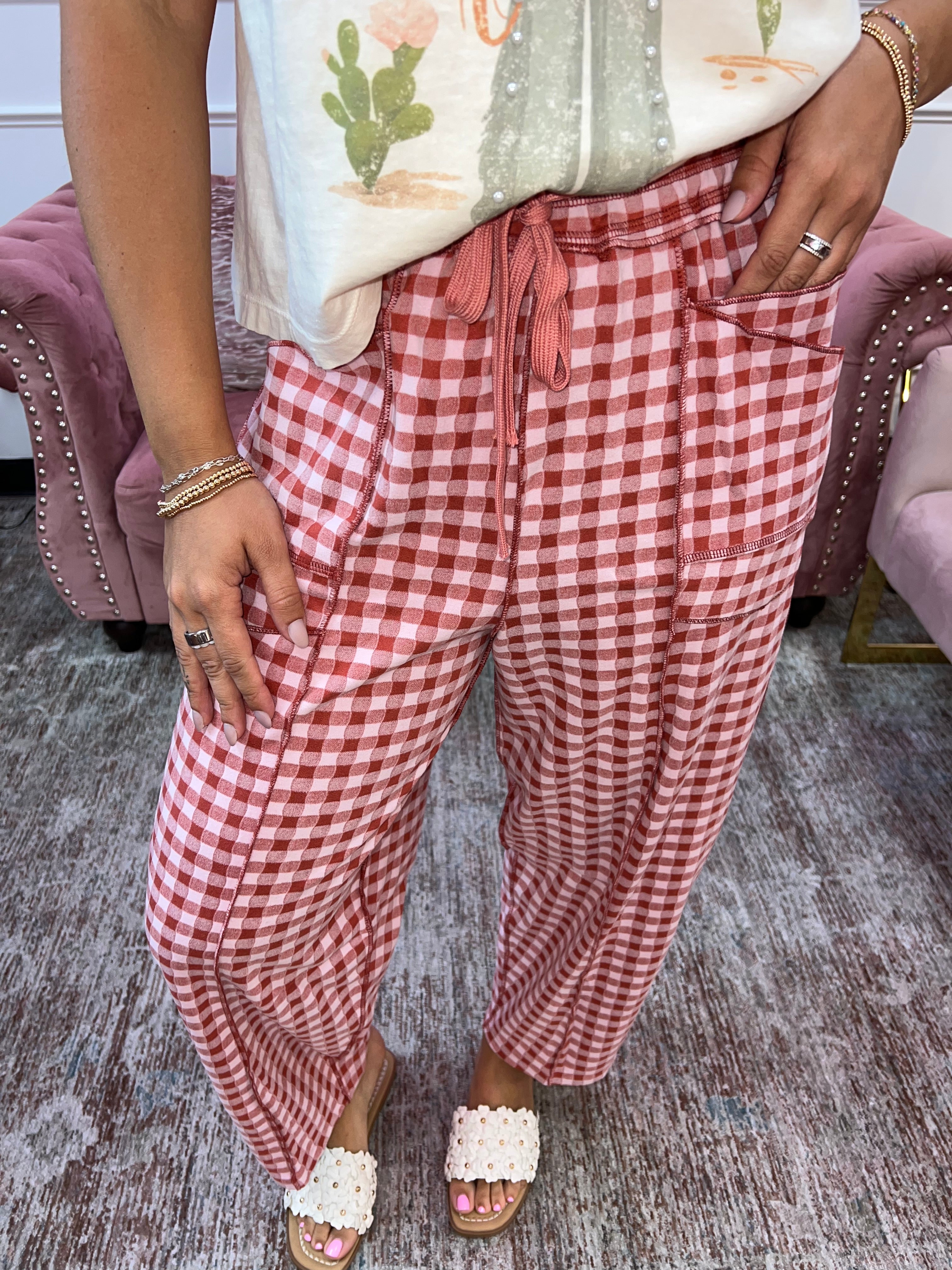 Cozy Check Barrel Pants By Anniewear