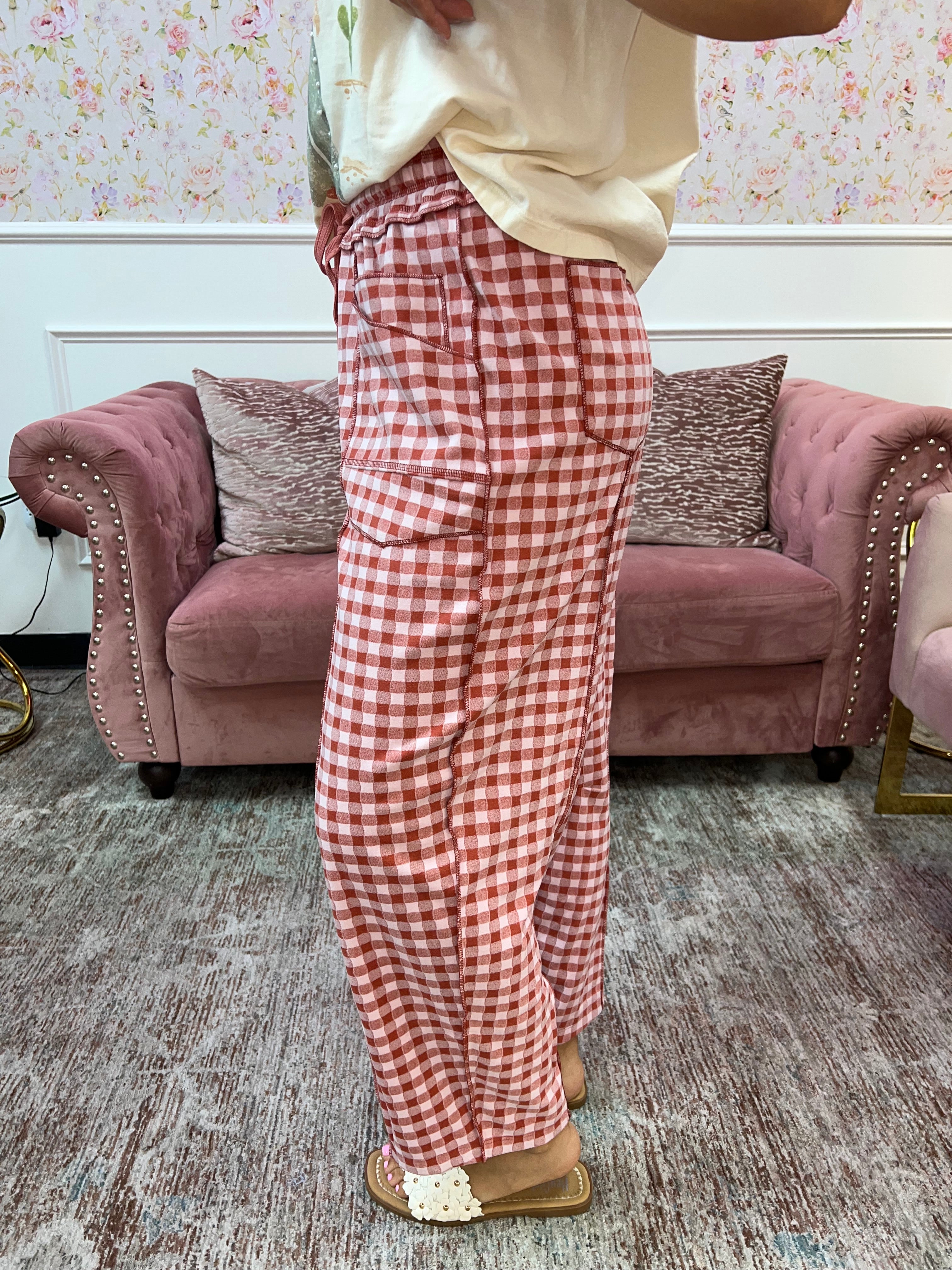 Cozy Check Barrel Pants By Anniewear