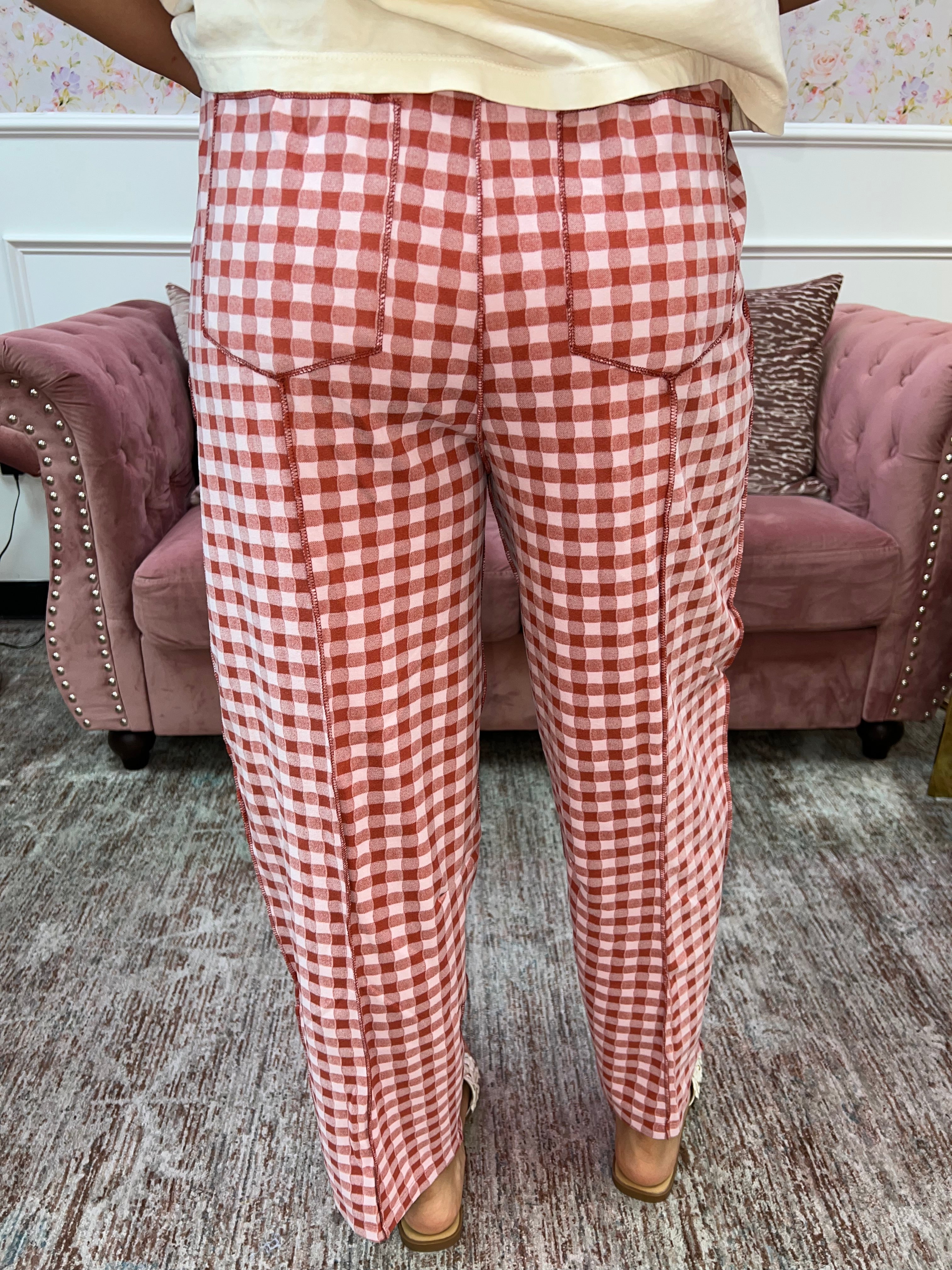 Cozy Check Barrel Pants By Anniewear