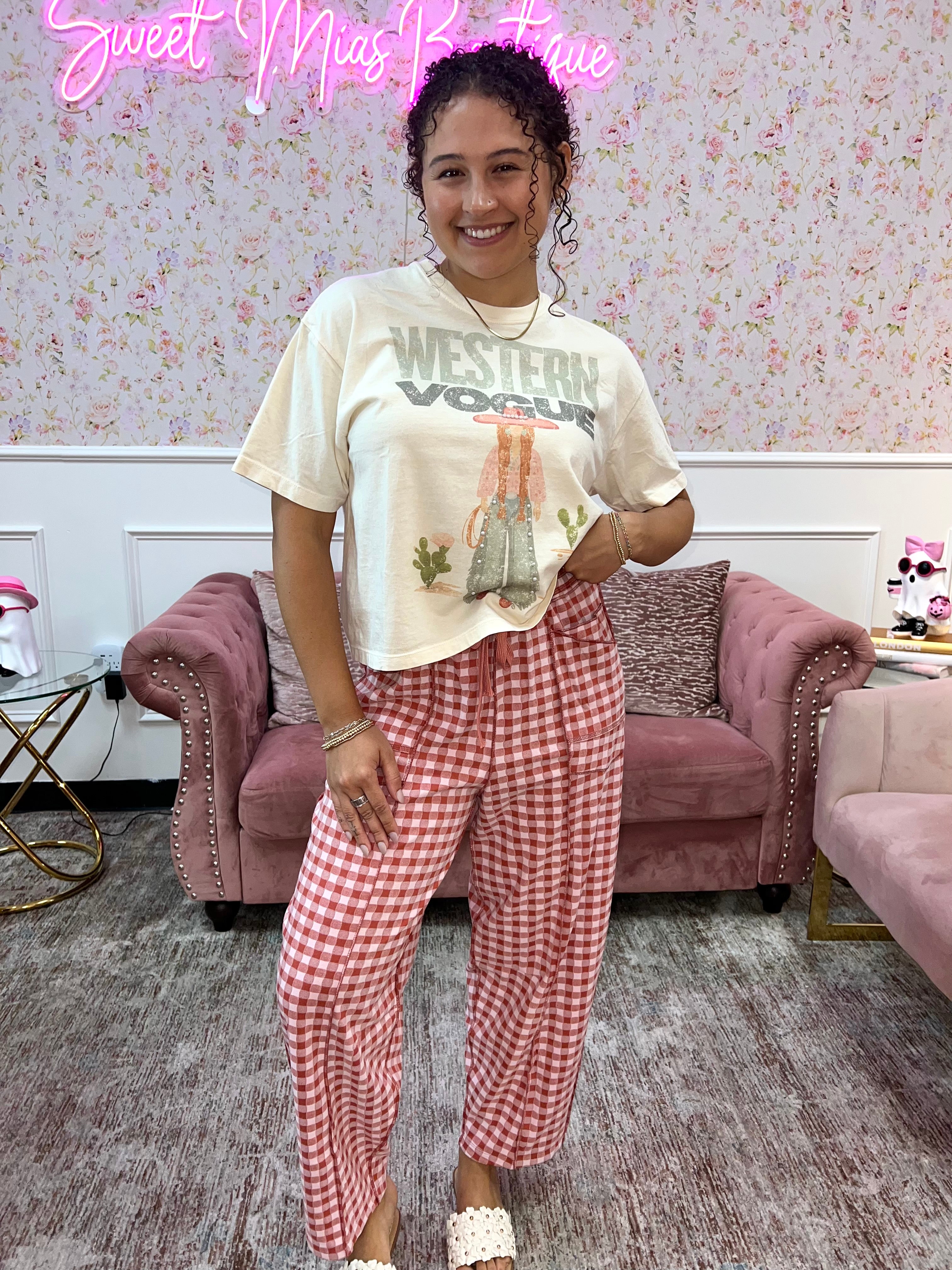 Cozy Check Barrel Pants By Anniewear