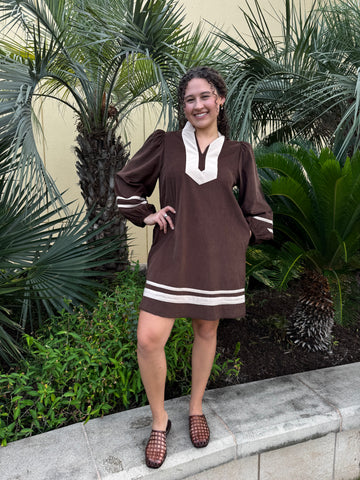 Cocoa Charm Contrast Corduroy Dress