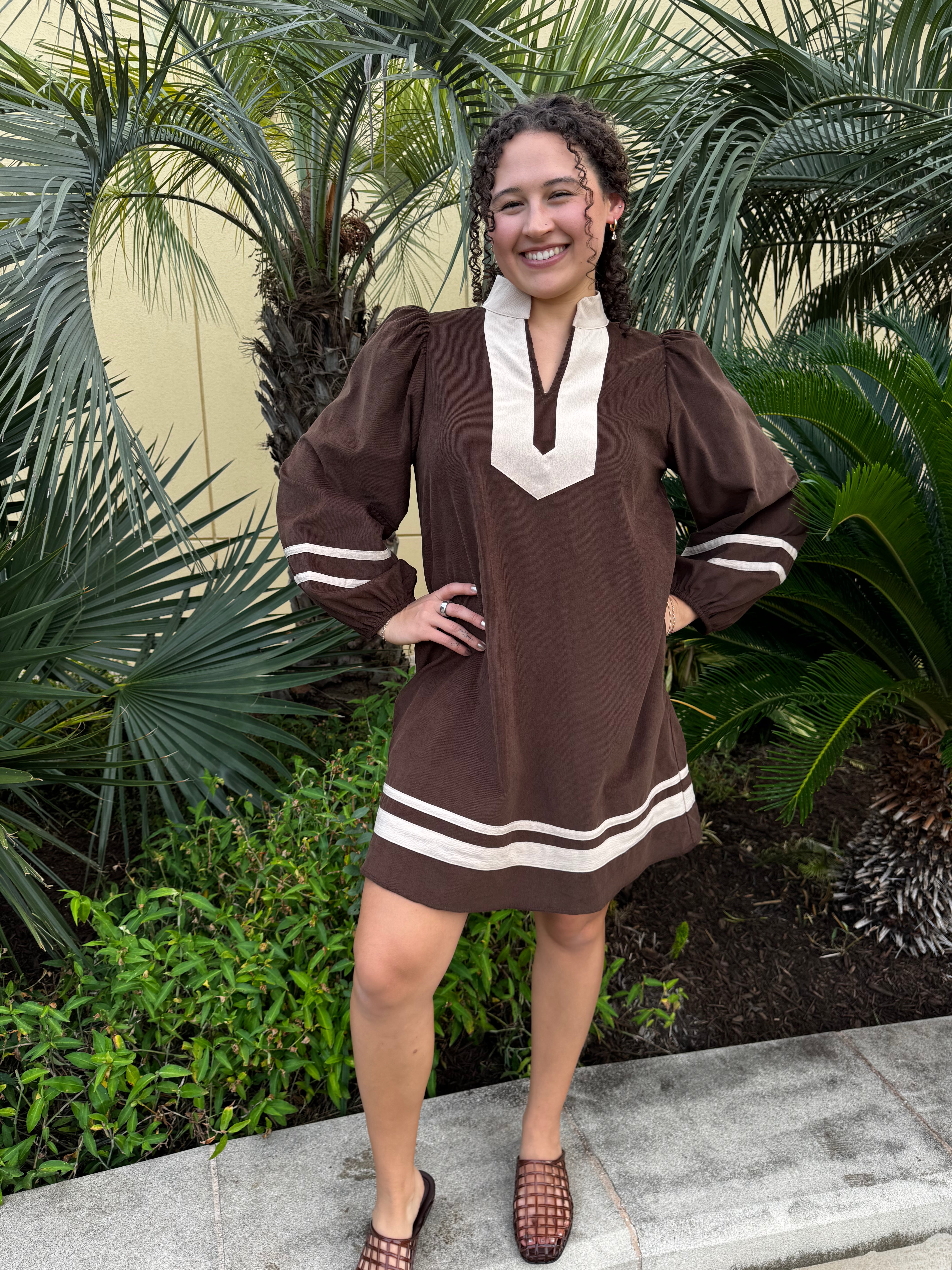 Cocoa Charm Contrast Corduroy Dress