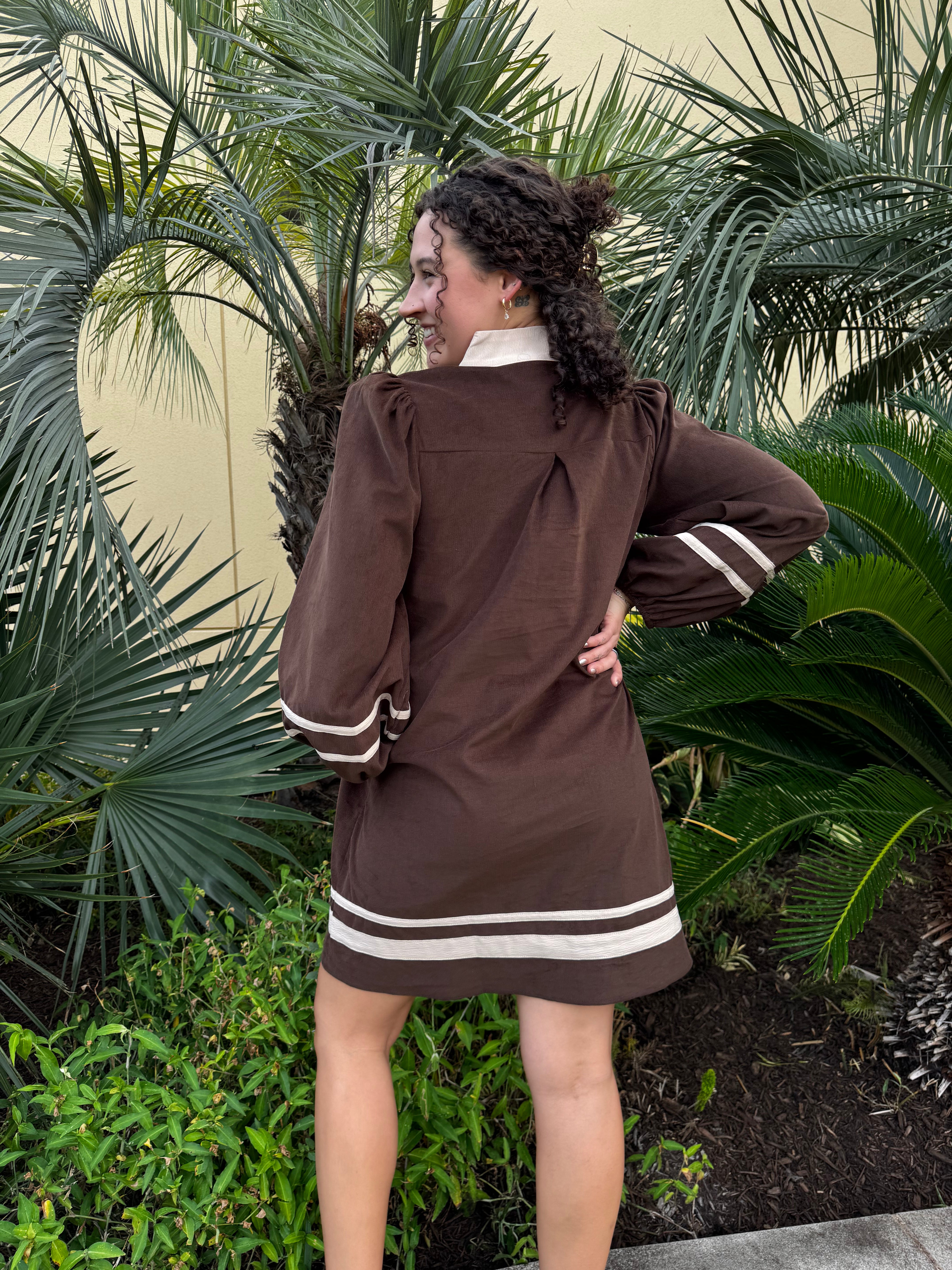 Cocoa Charm Contrast Corduroy Dress