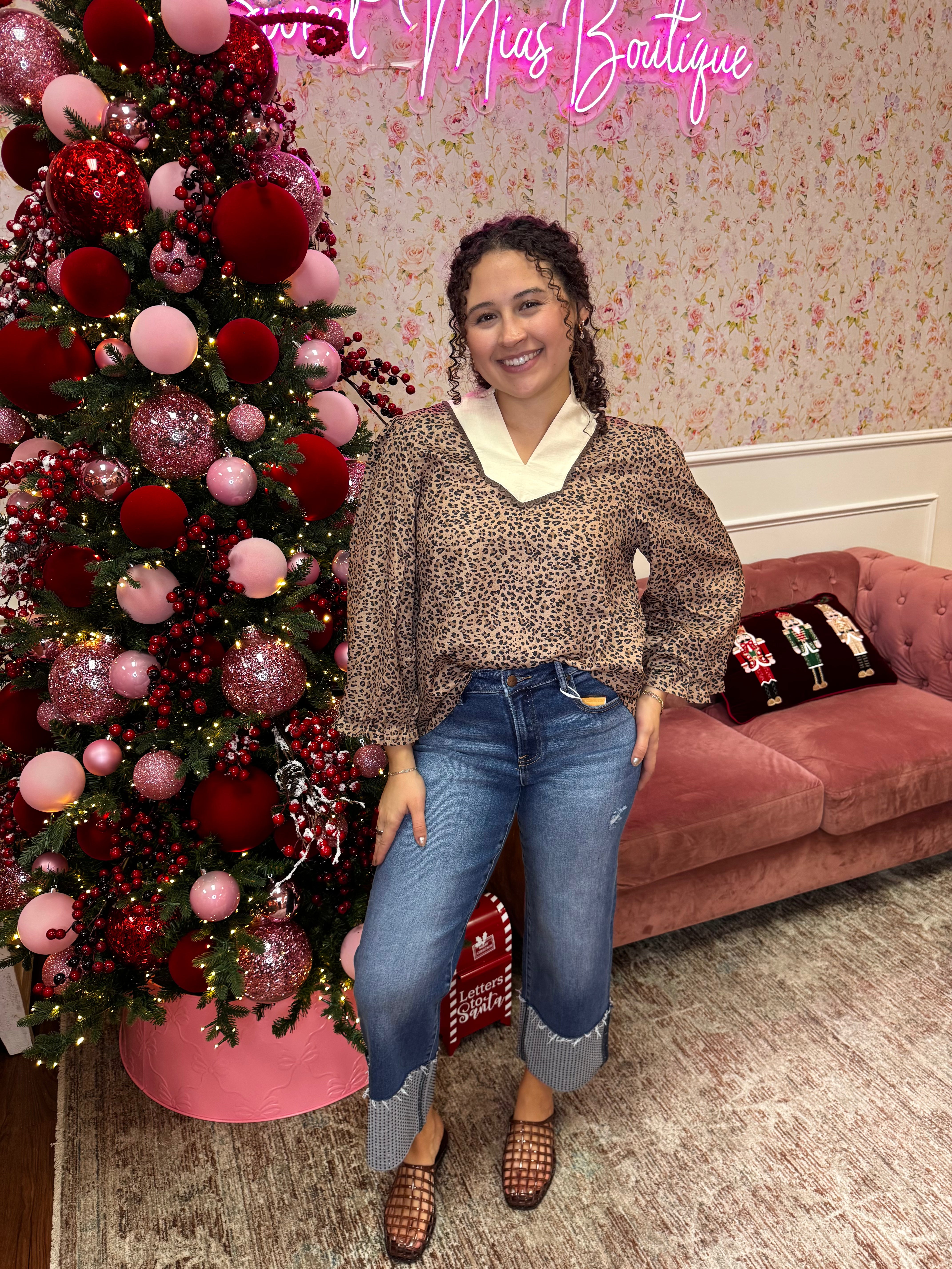 Spotted in Style Scalloped Neck Blouse