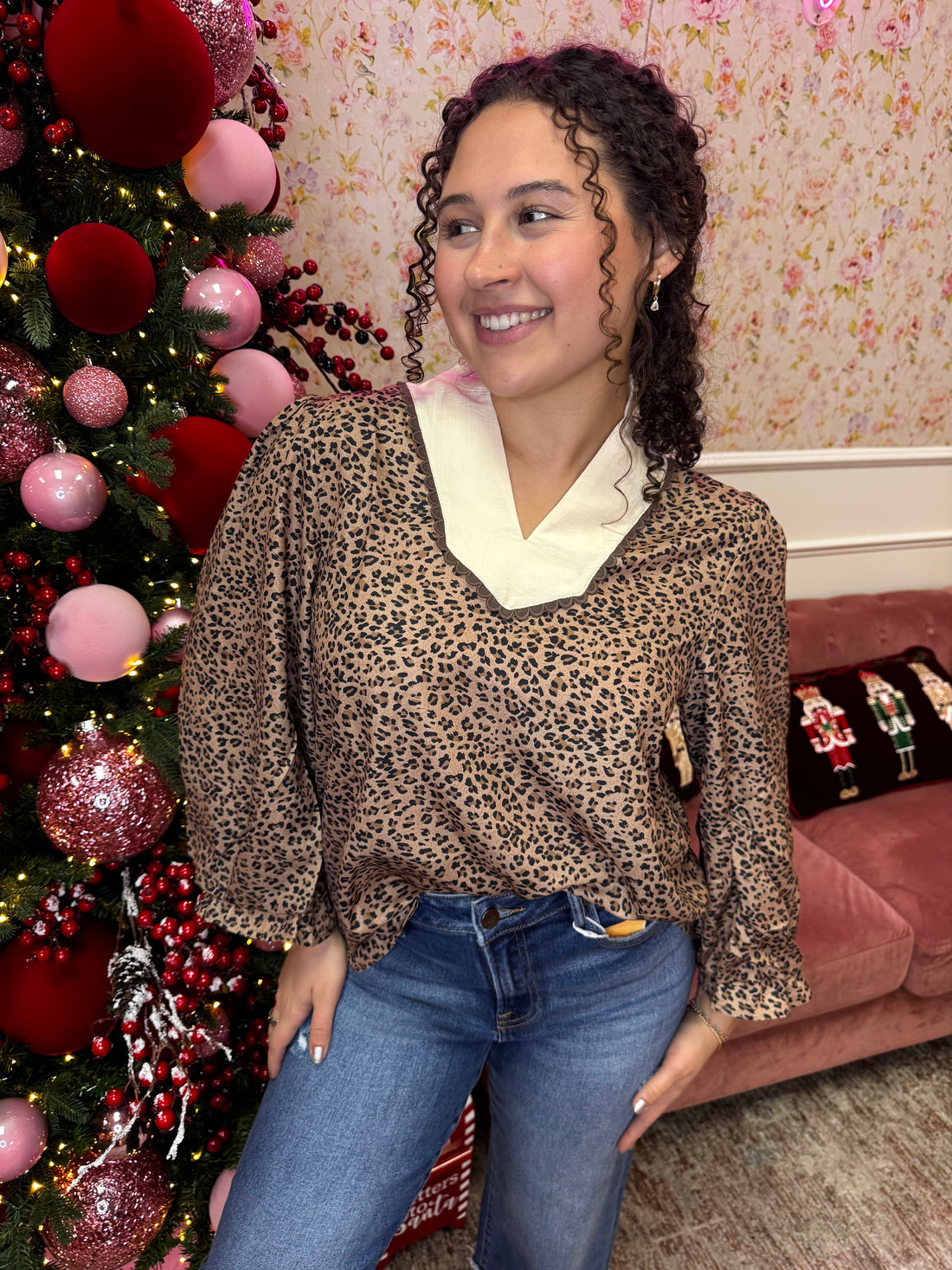 Spotted in Style Scalloped Neck Blouse