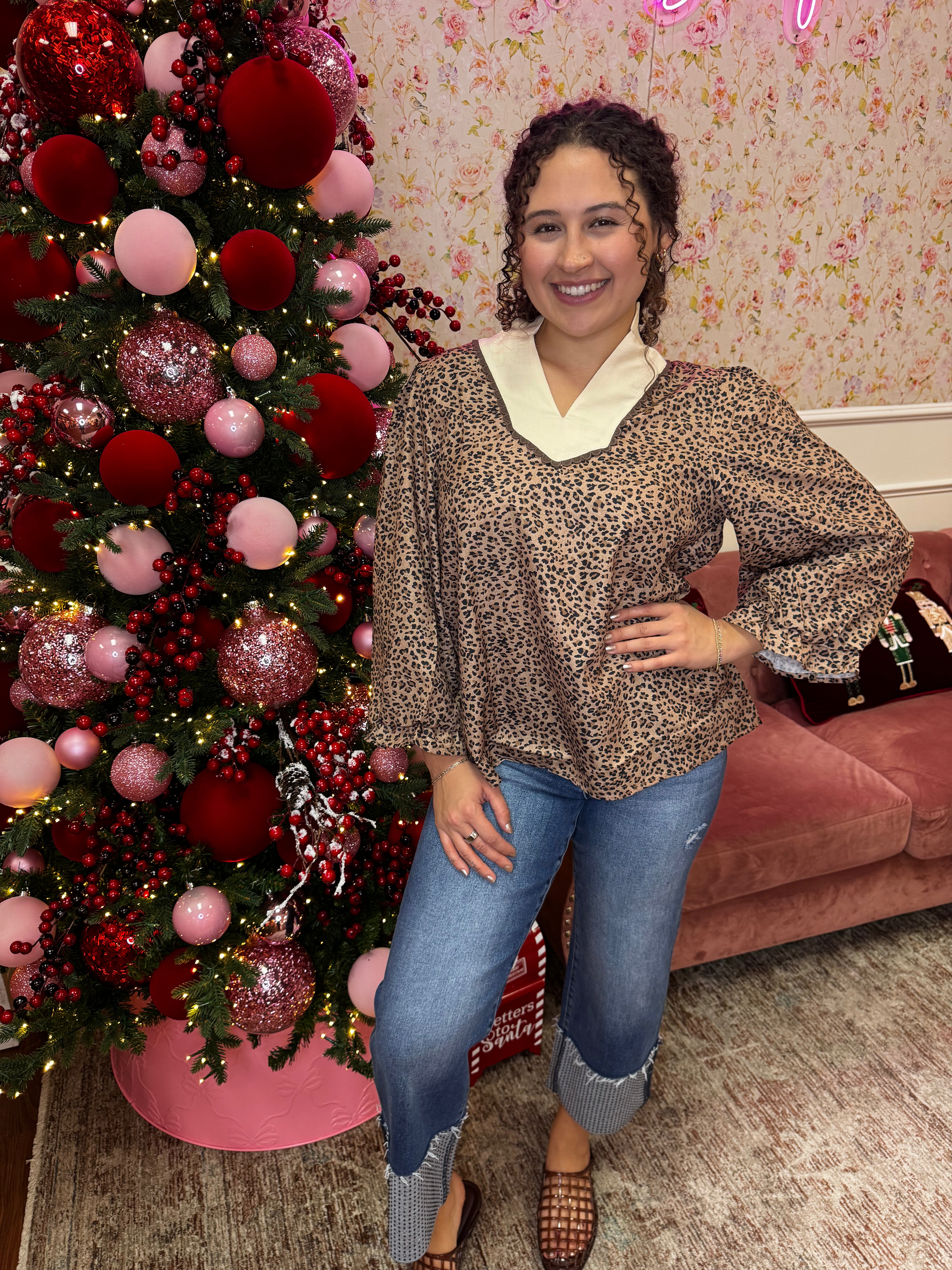 Spotted in Style Scalloped Neck Blouse