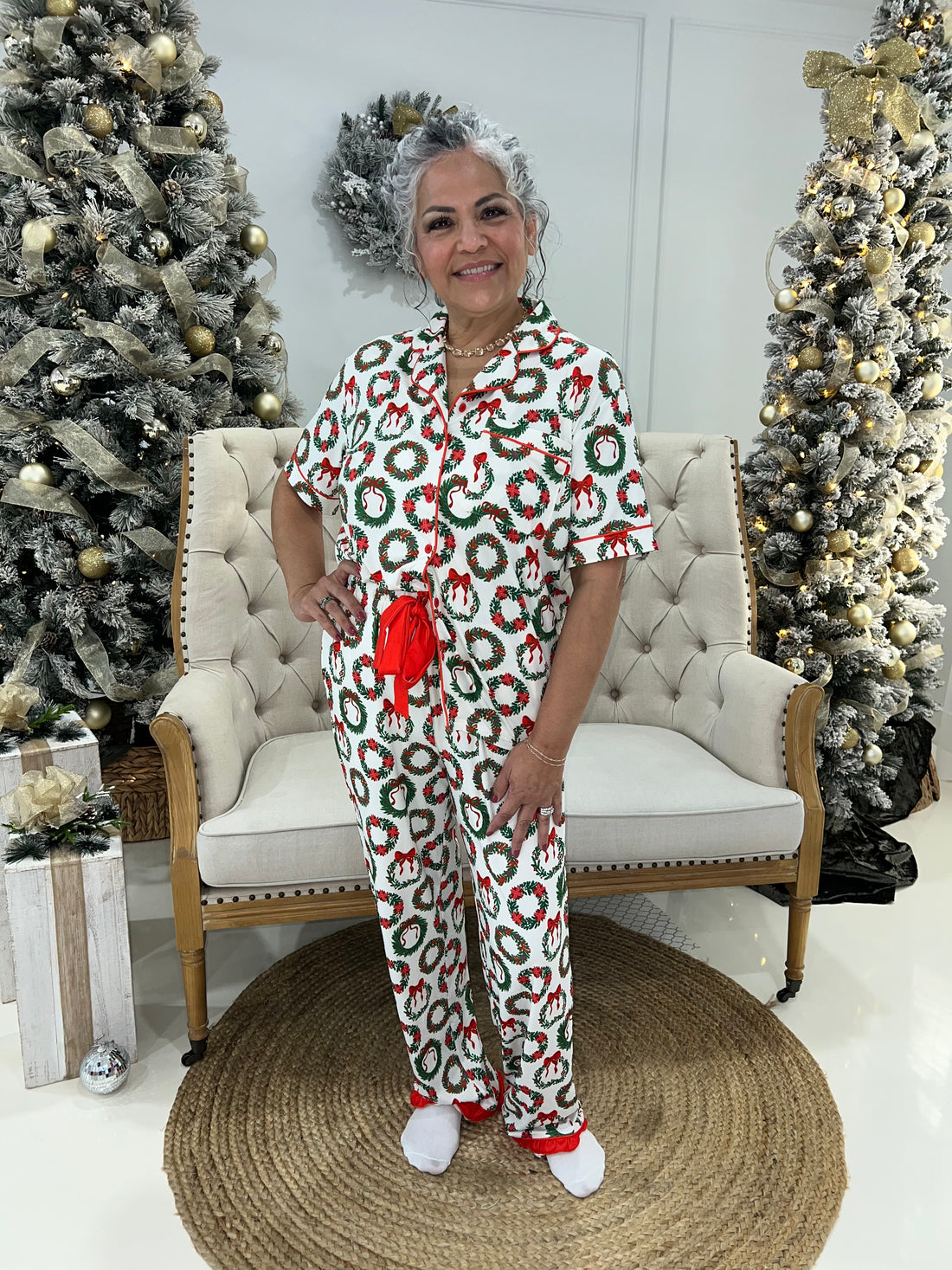 Ribbon Wreath Ruffle Pajama Set