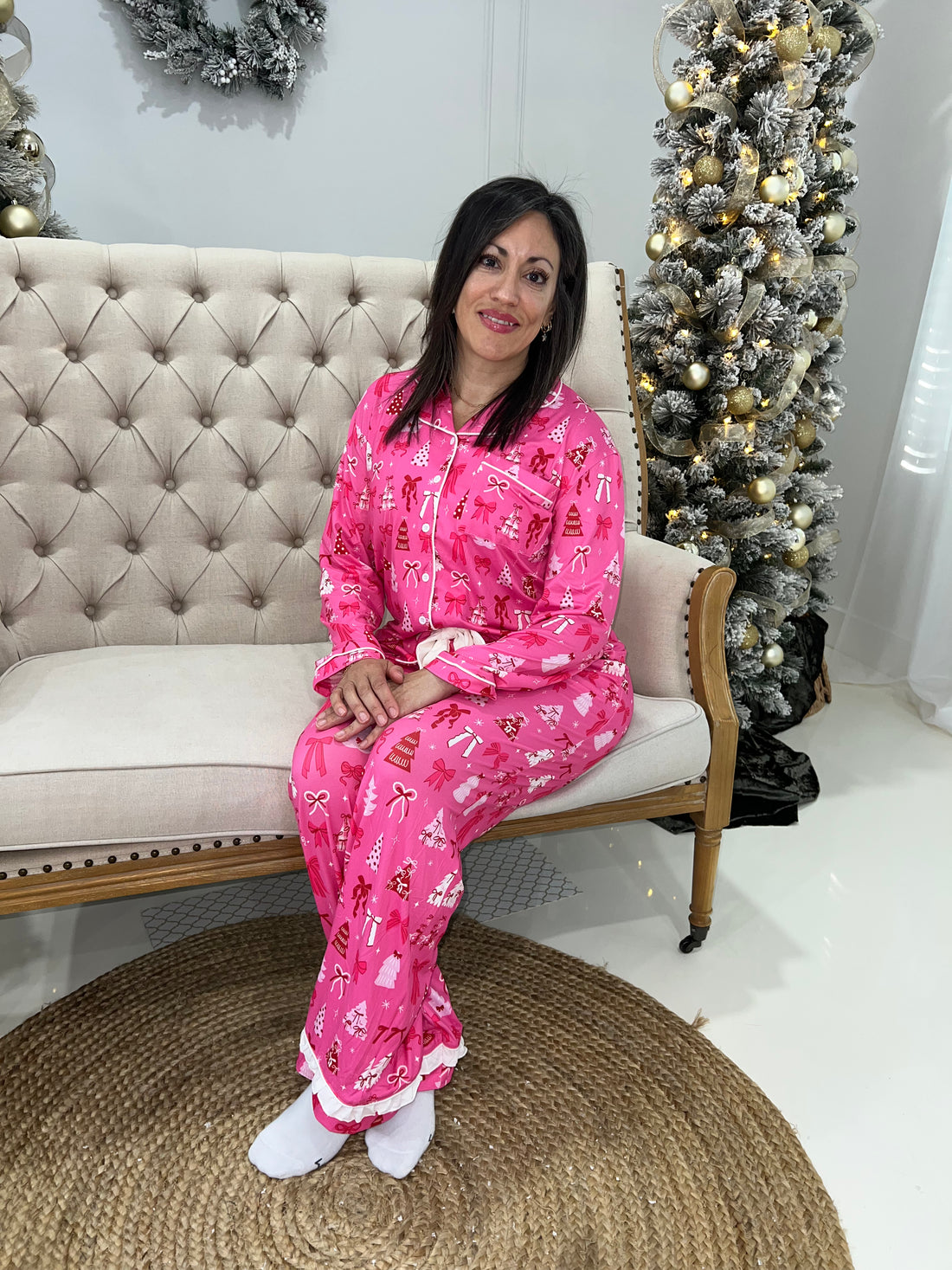 Pink Christmas Dreams Ruffle Pajama Set