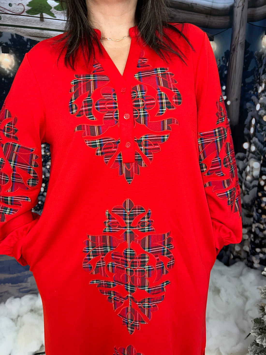 Merry in Plaid Appliqué Midi Dress