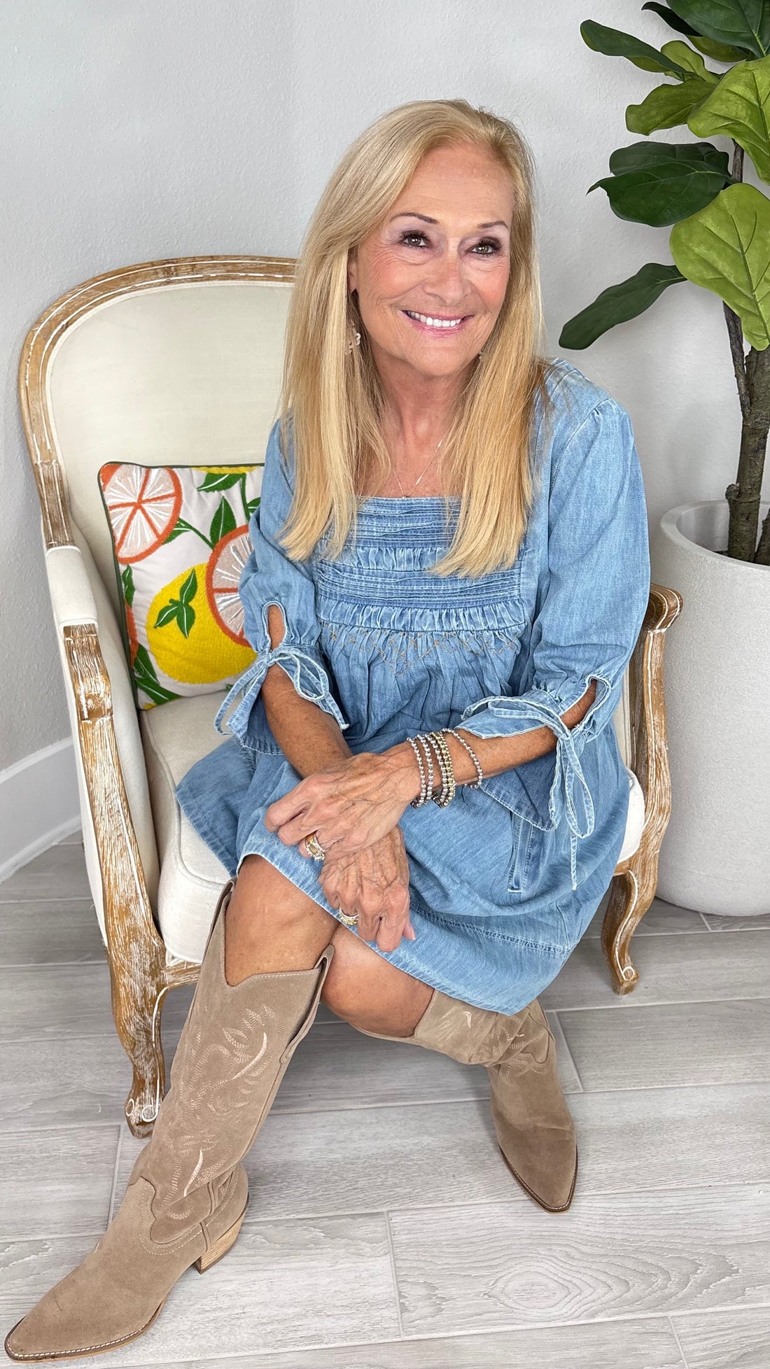 Denim Smocked Babydoll Dress By Veveret