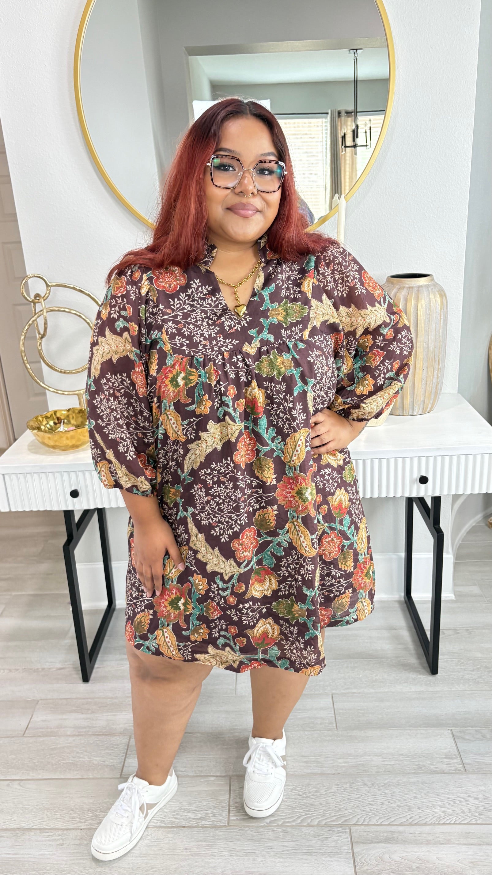 Plus Size Floral Ruffle Neck Mini Dress by Umgee
