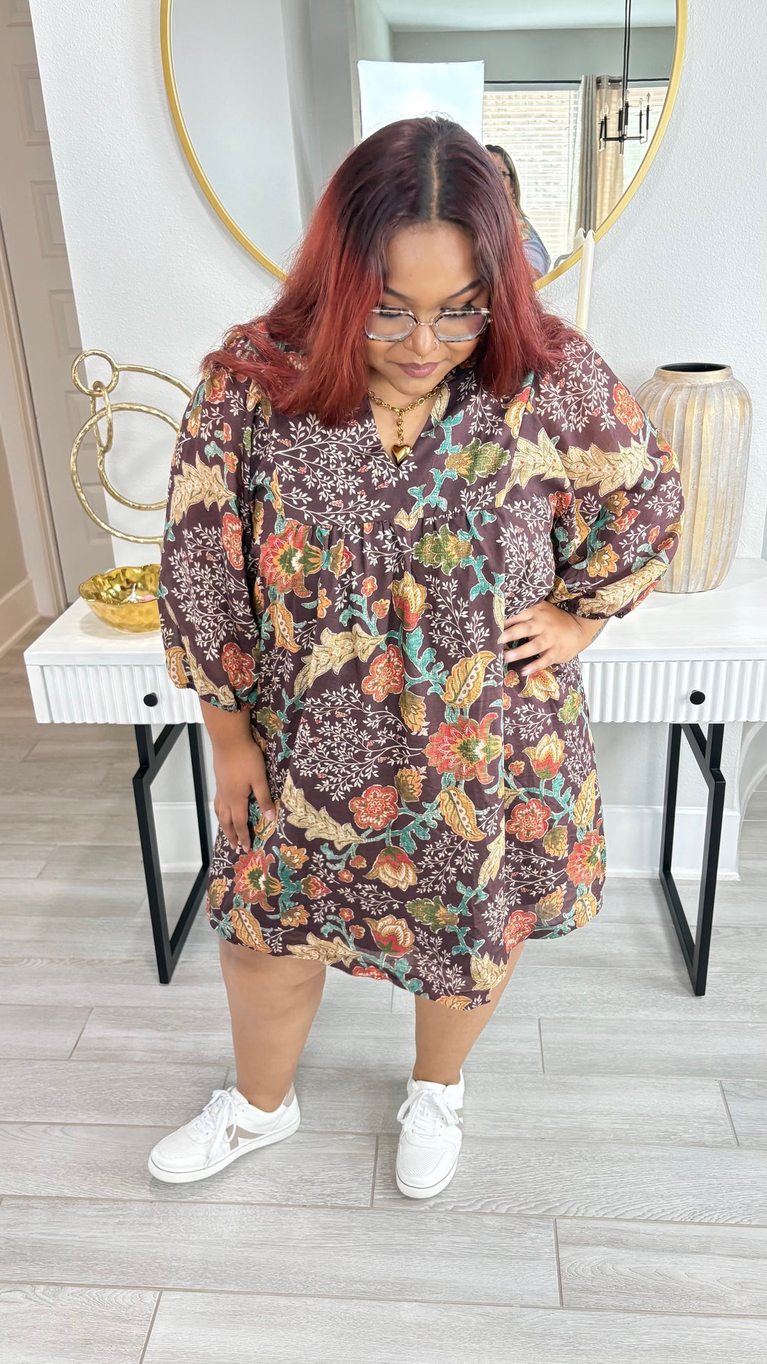Plus Size Floral Ruffle Neck Mini Dress by Umgee