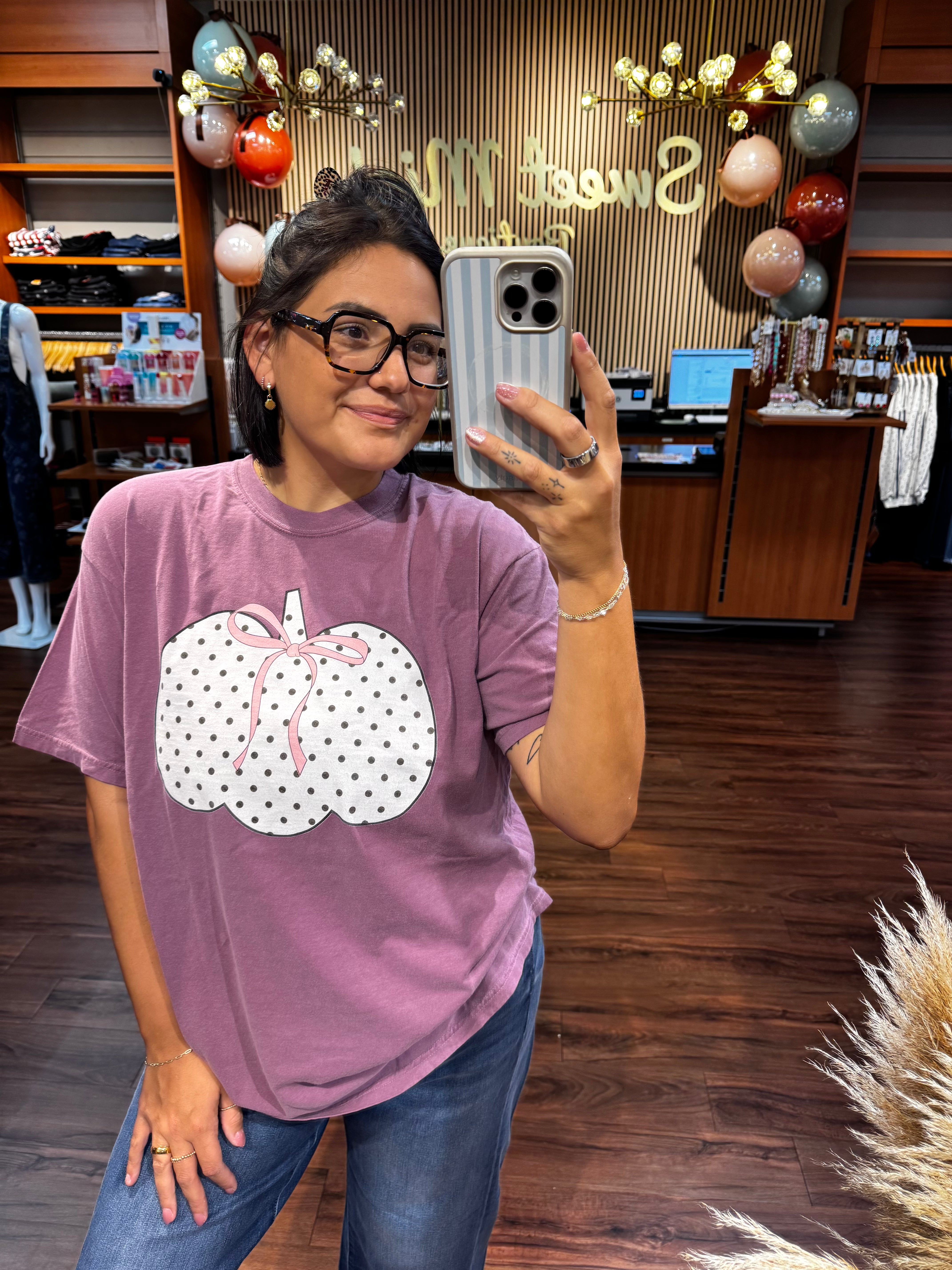 Polka Dot Pumpkin Bow Tee By P&PD