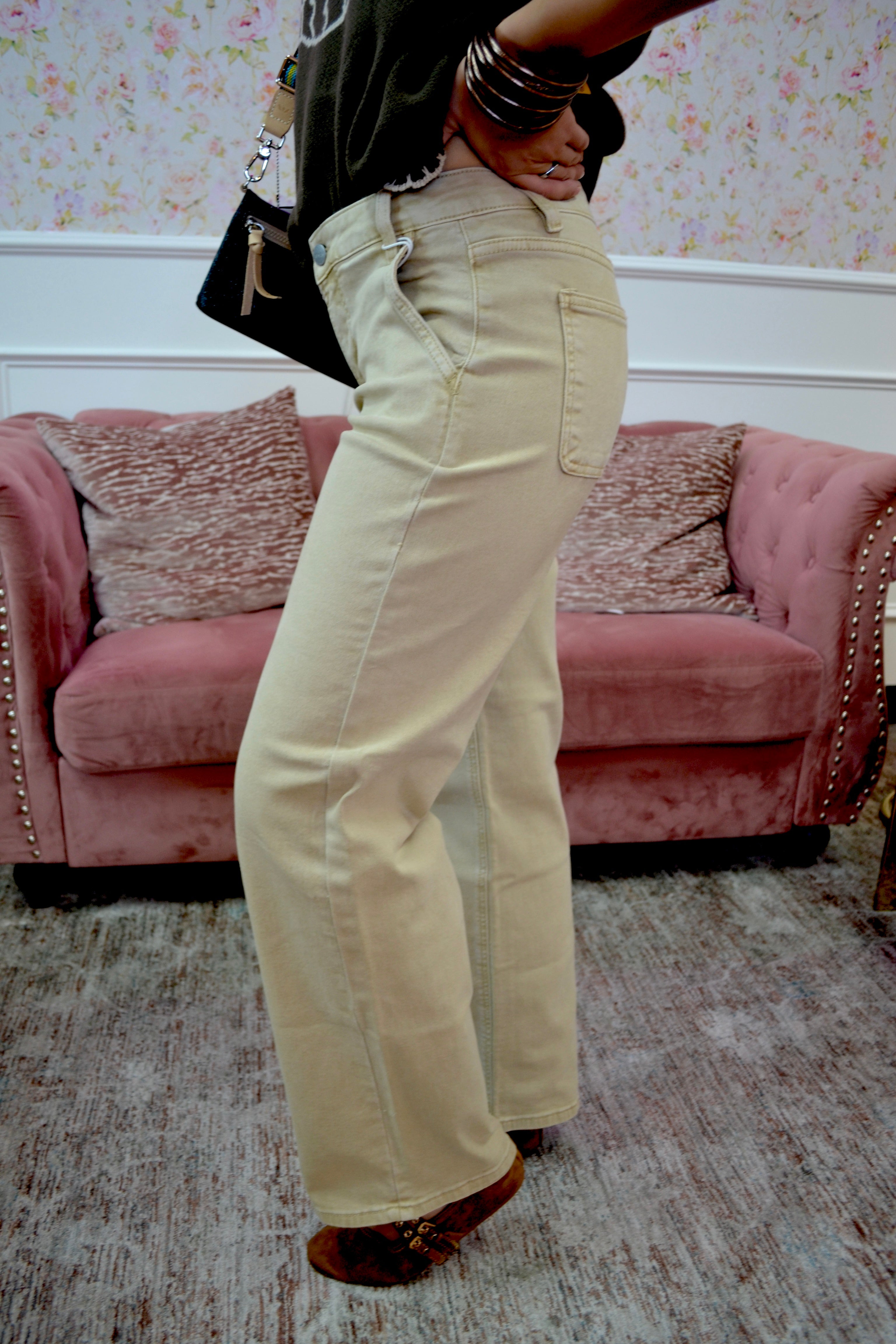 Latte Tummy Control Ankle Baggy Pants By Risen