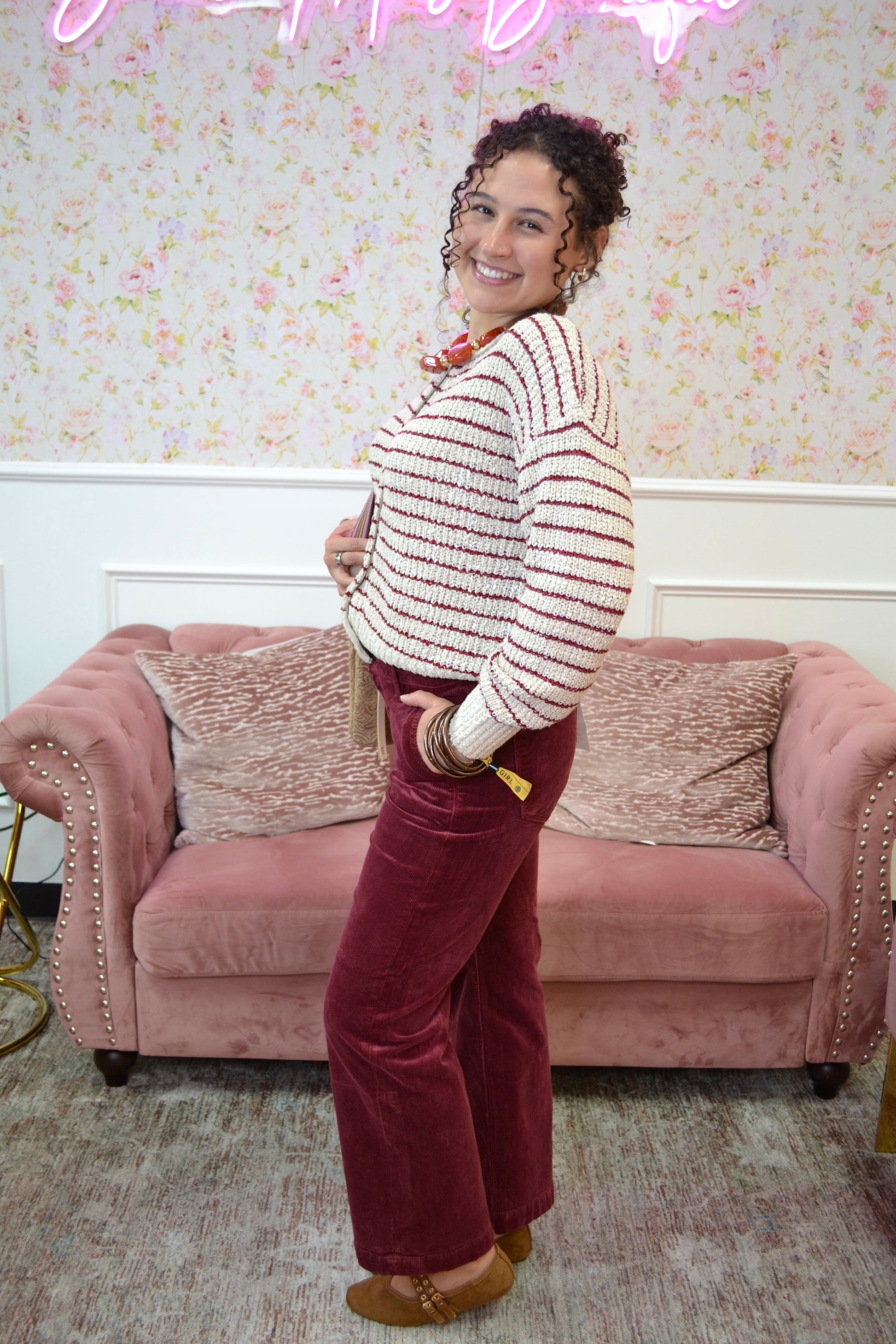 Womens striped cardigan with rolled hem detailing 