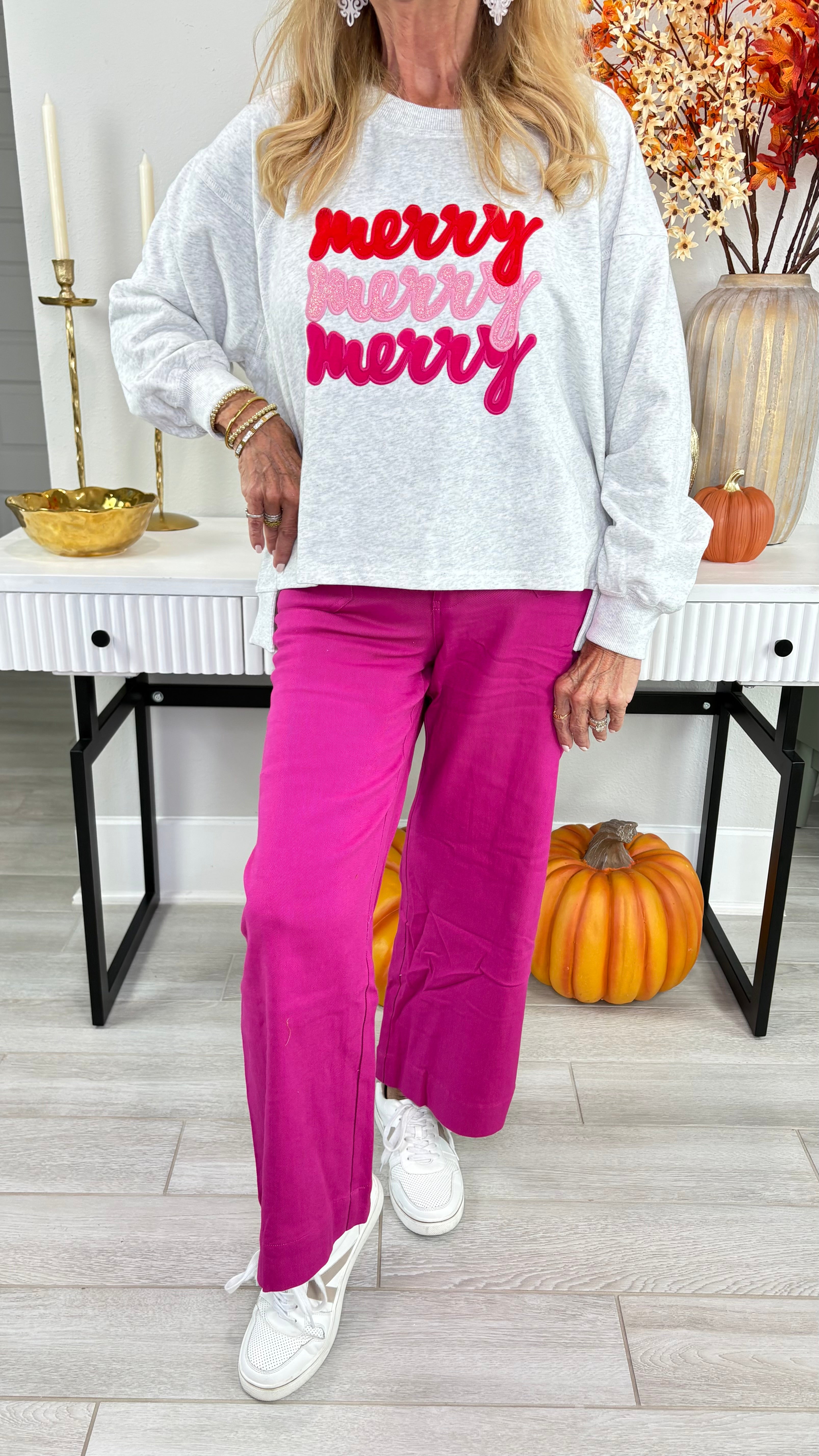 Merry Embroidered High-Low Sweatshirt By Eesome