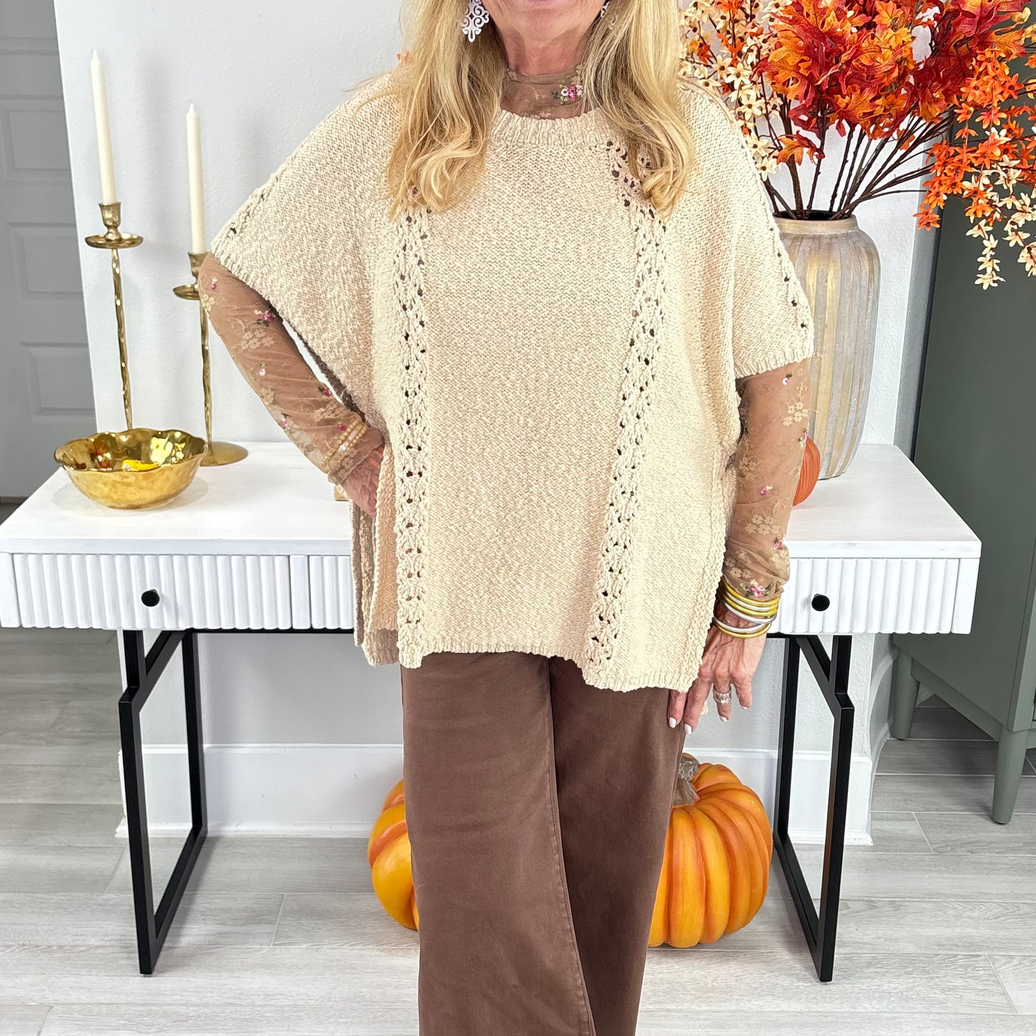 Sweater Knitted Poncho By Easel