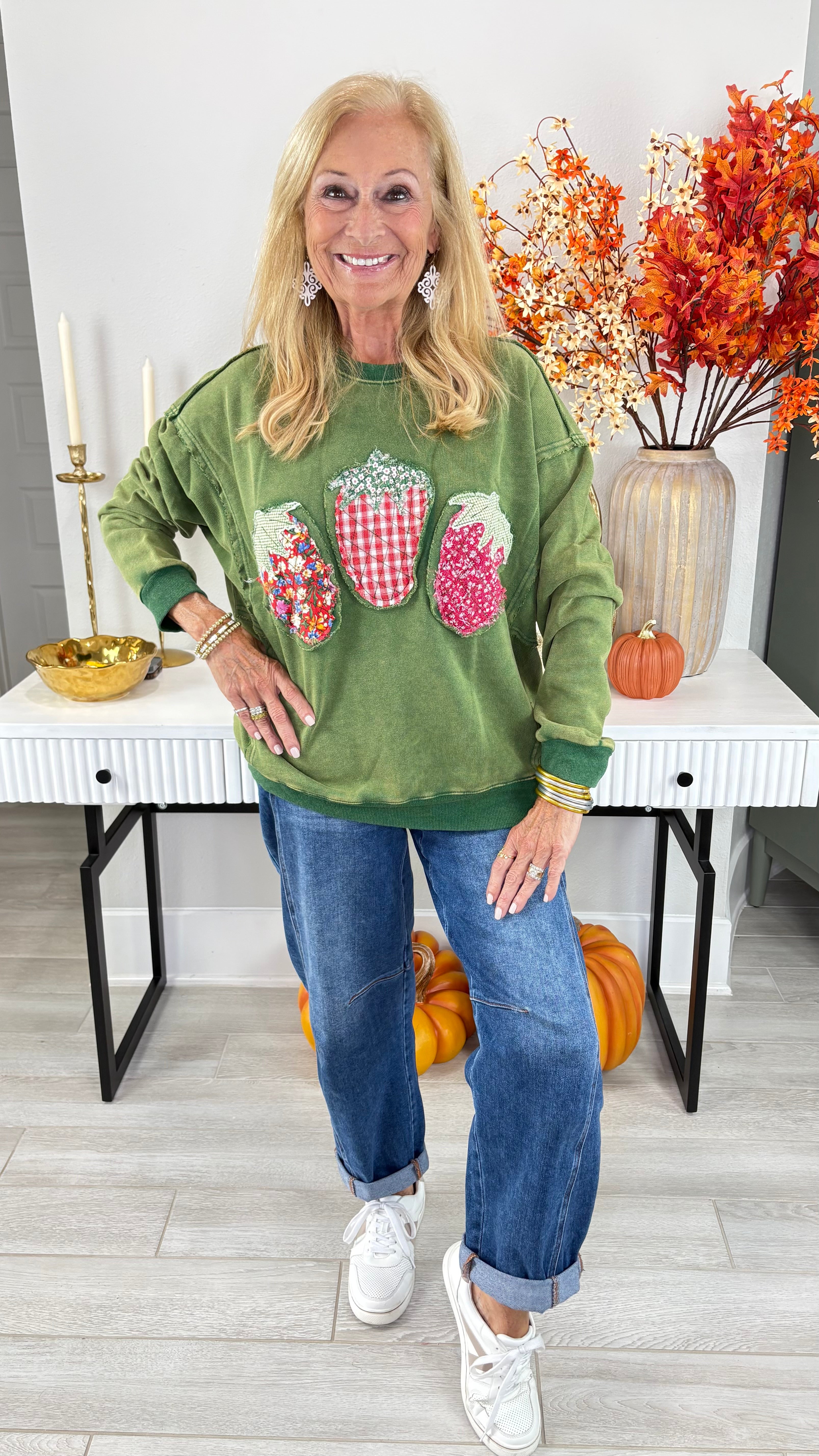 Strawberry Patches Terry Pullover By Easel
