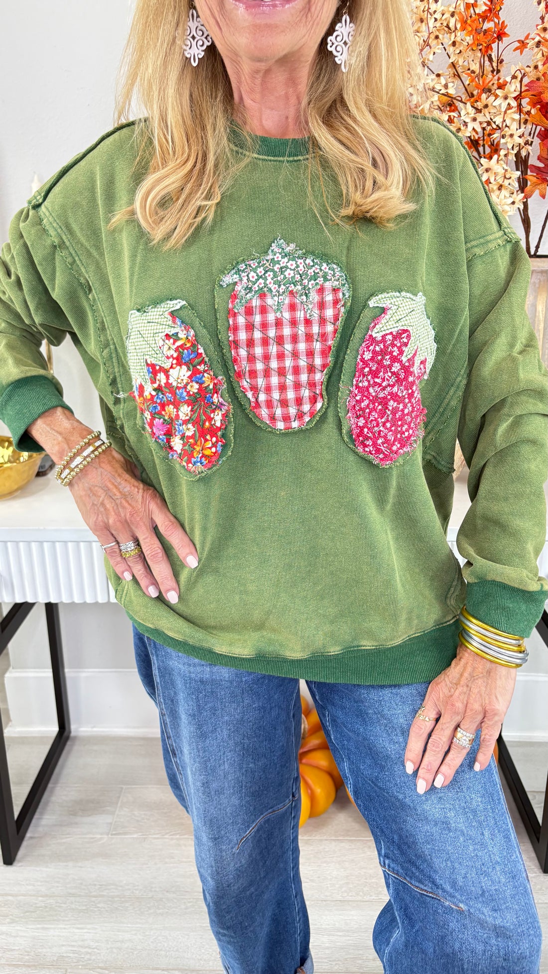 Strawberry Patches Terry Pullover By Easel