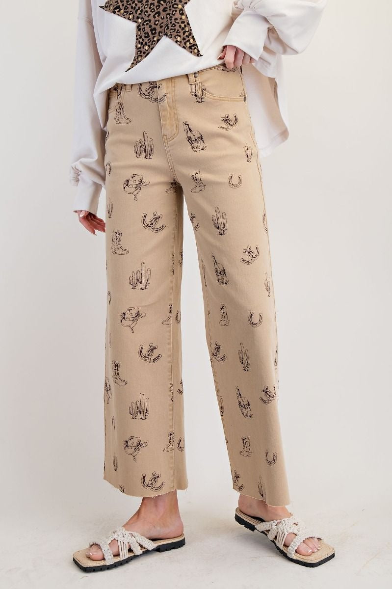 Western Printed Washed Twill Pants By Easel