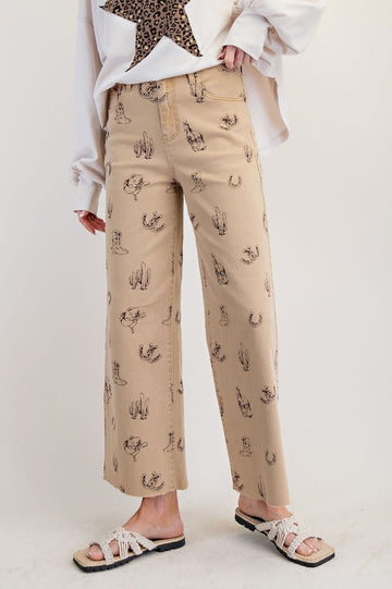 Western Printed Washed Twill Pants By Easel