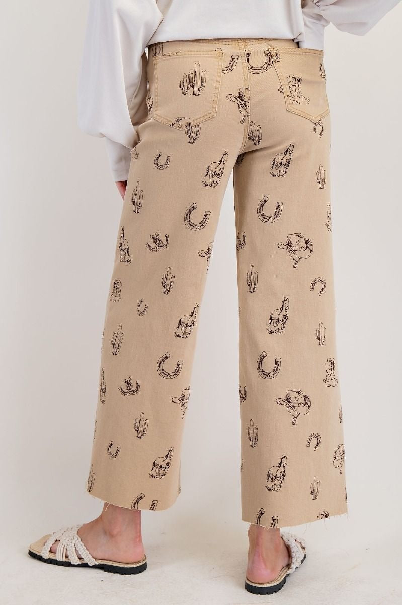 Western Printed Washed Twill Pants By Easel