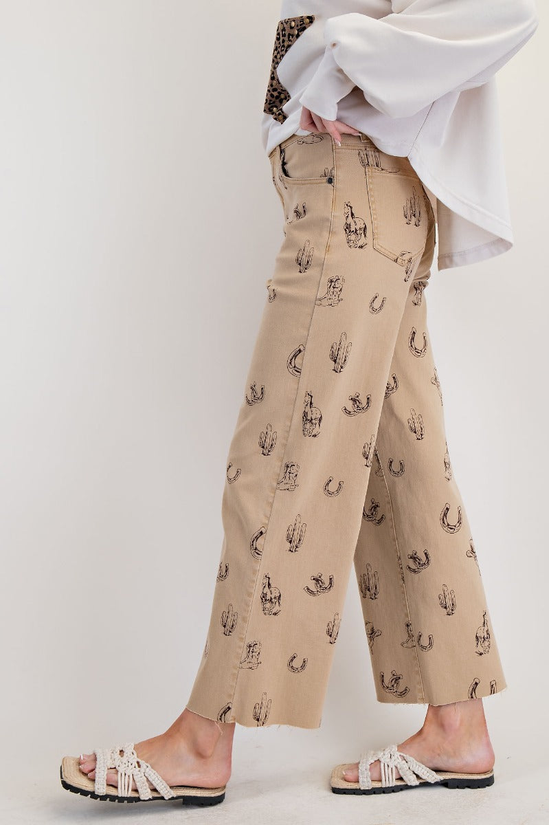 Western Printed Washed Twill Pants By Easel