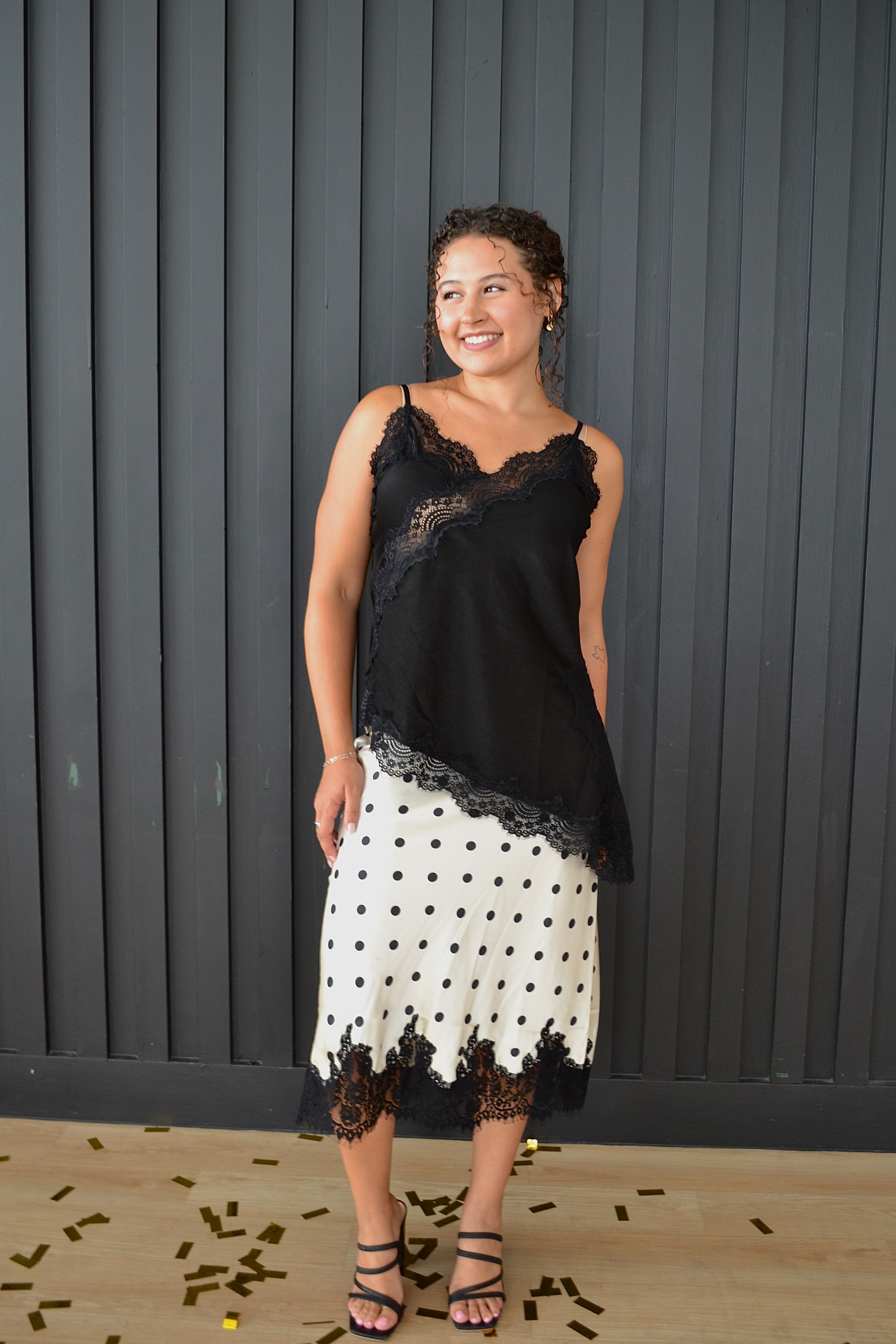 Polka Dot Ivory Skirt With Lace By Eesome